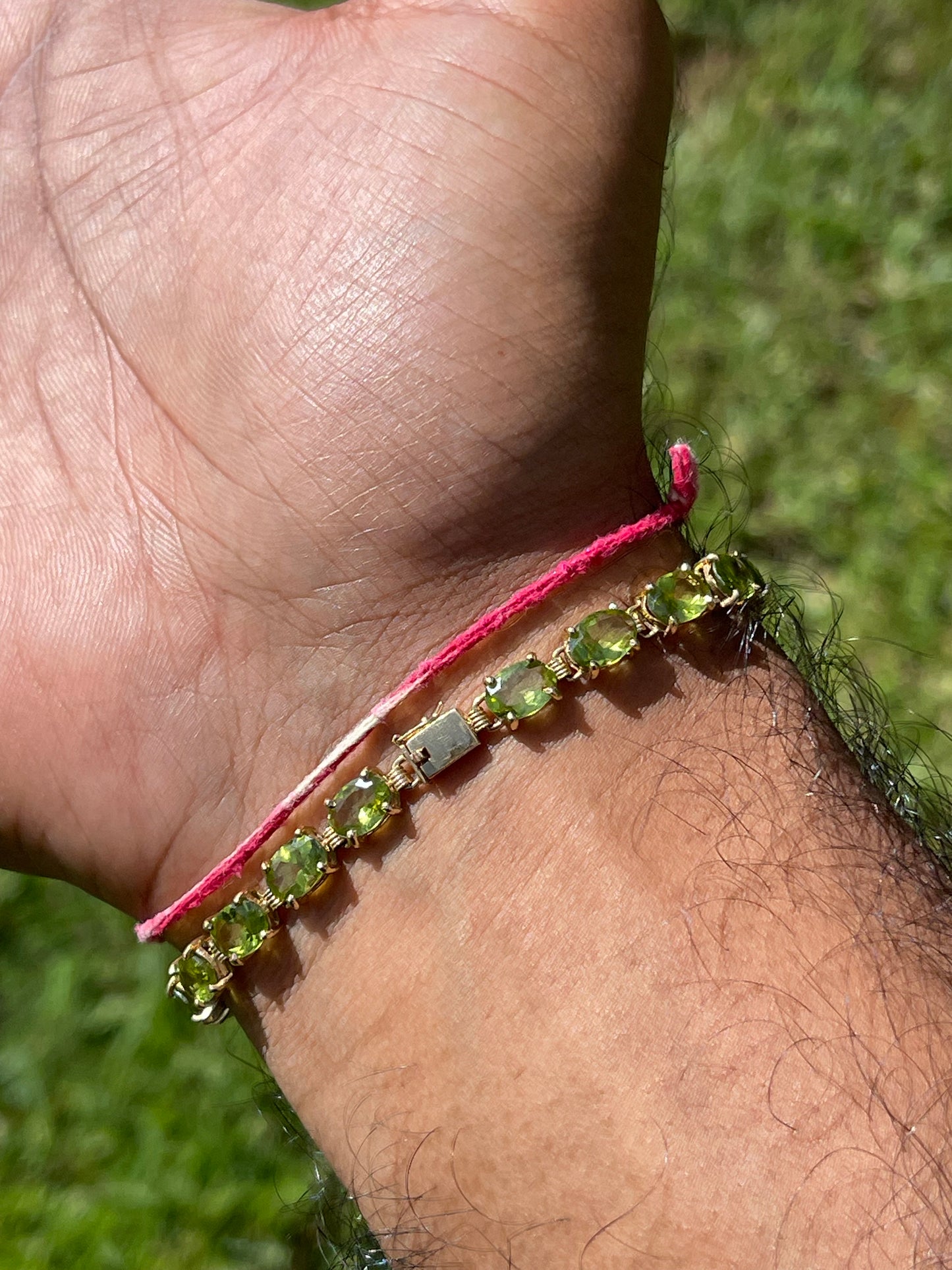 Natural Peridot 14k Yellow Gold Tennis Bracelet