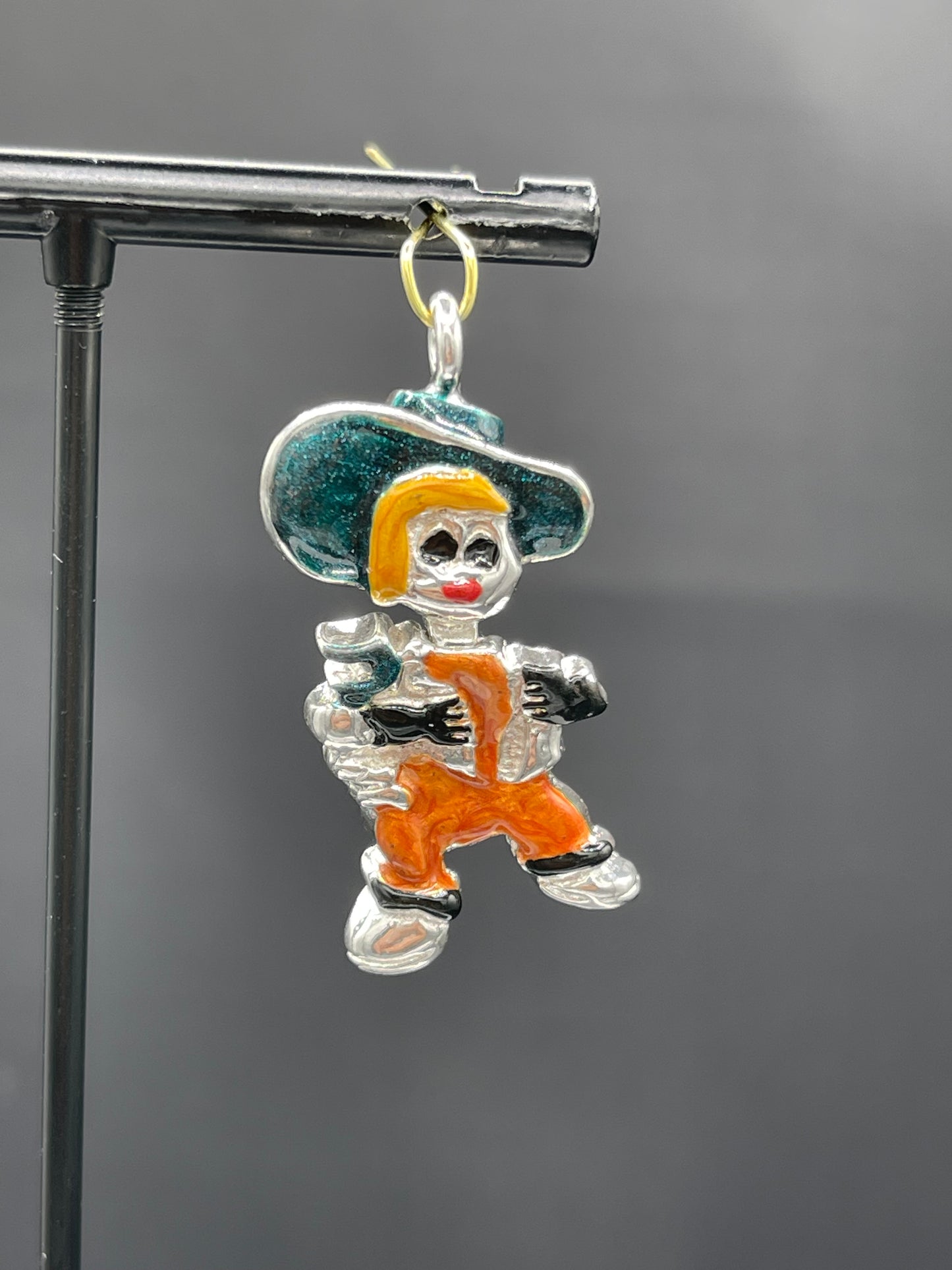 Hand Enameled Italian Sterling Silver Cowboy Pendant