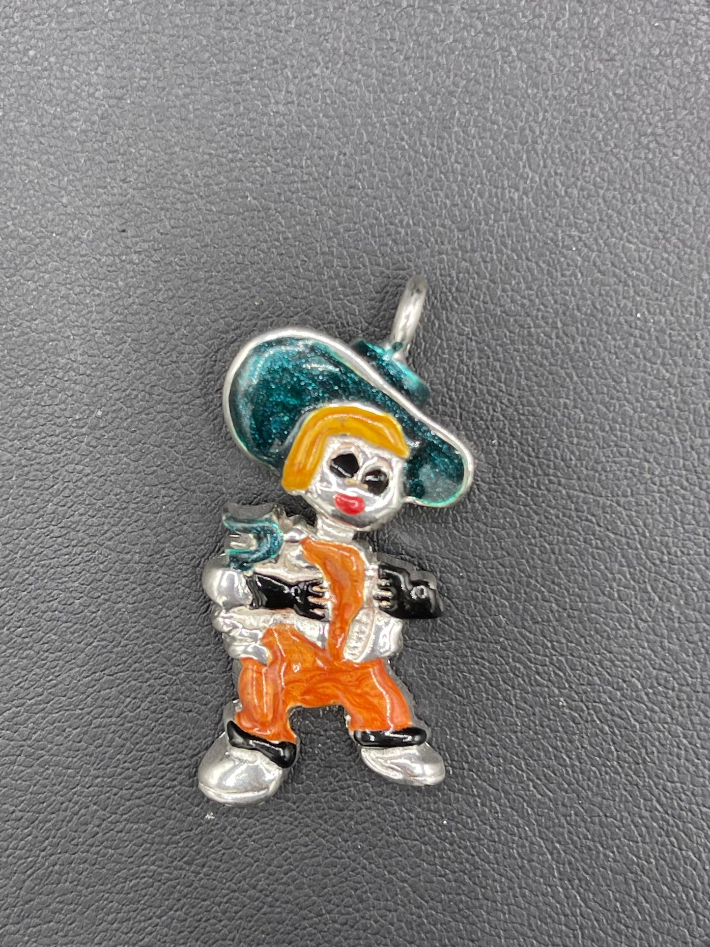 Hand Enameled Italian Sterling Silver Cowboy Pendant