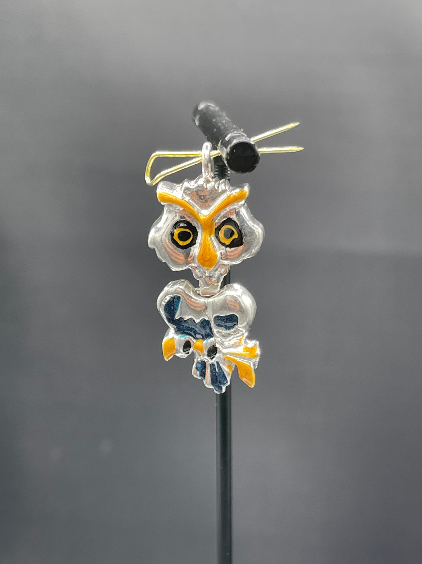 Hand Enameled Italian Sterling Silver Owl Pendant