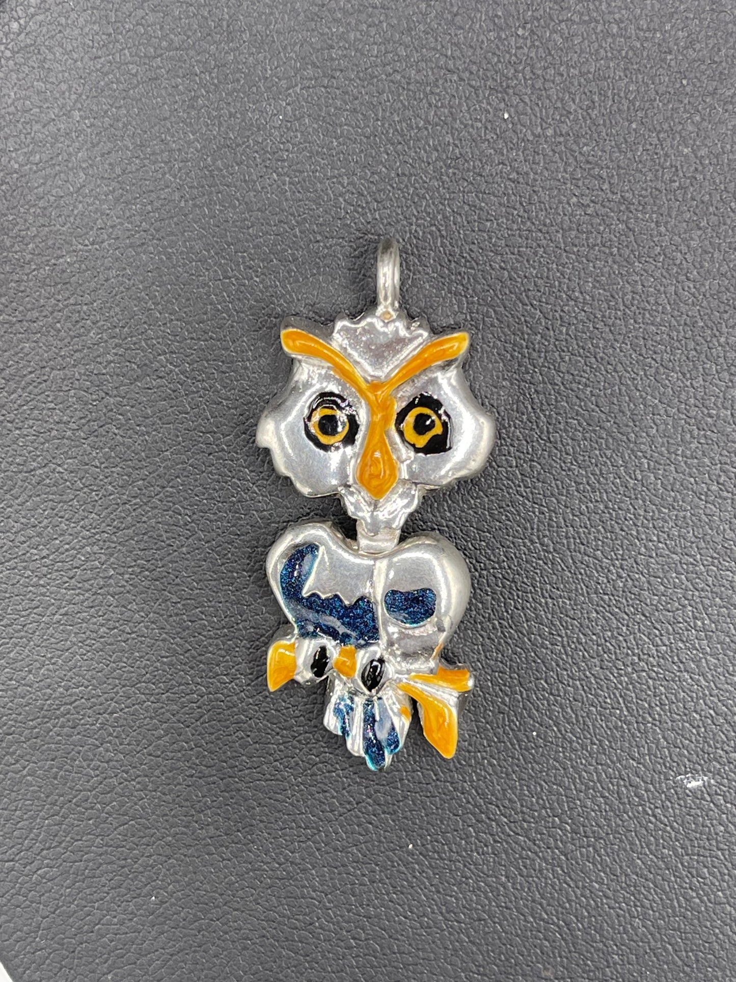 Hand Enameled Italian Sterling Silver Owl Pendant