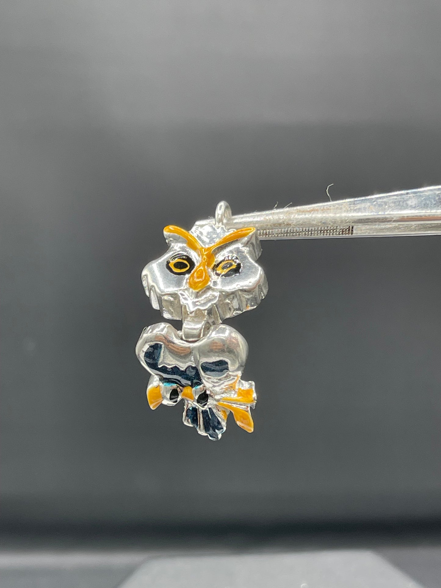 Hand Enameled Italian Sterling Silver Owl Pendant
