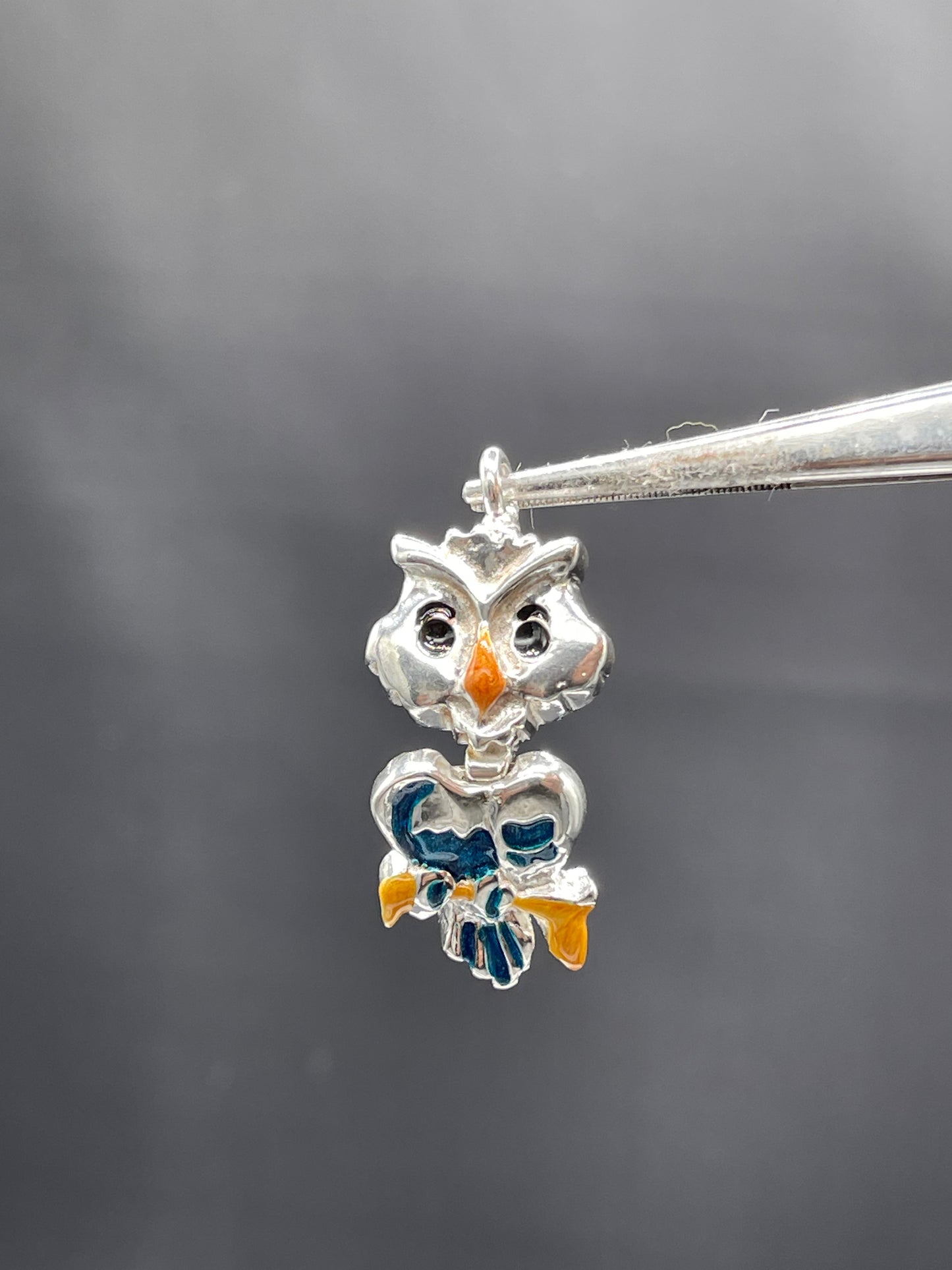 Hand Enameled Italian Sterling Silver Owl Pendant