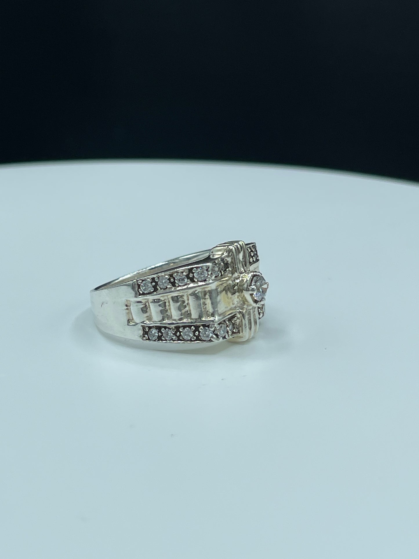 Cubic Zirconia Sterling Silver Mens Ring (Size 12)