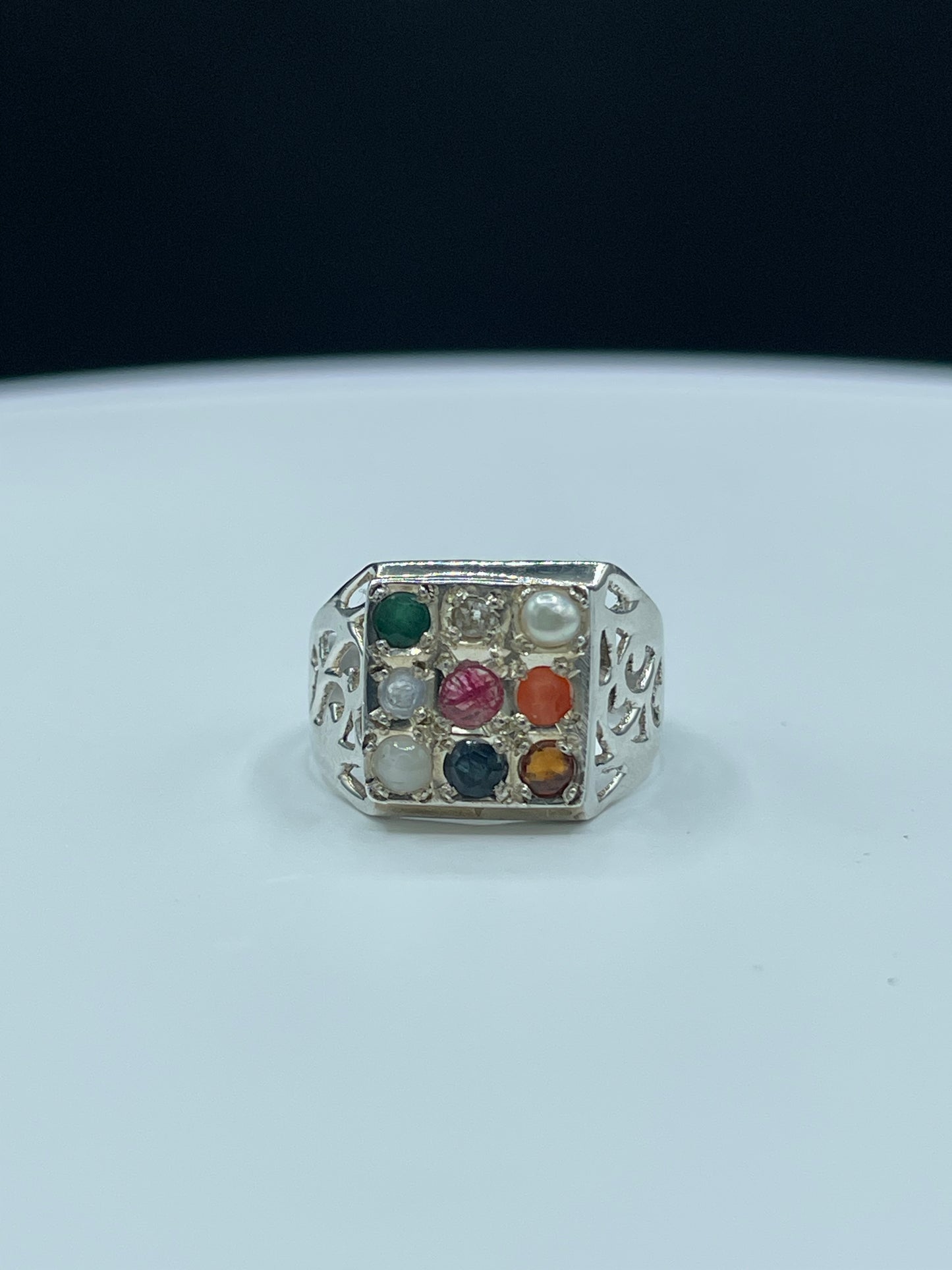 Multi Gemstone Chakra Sterling Silver Unisex Ring (Size 9)