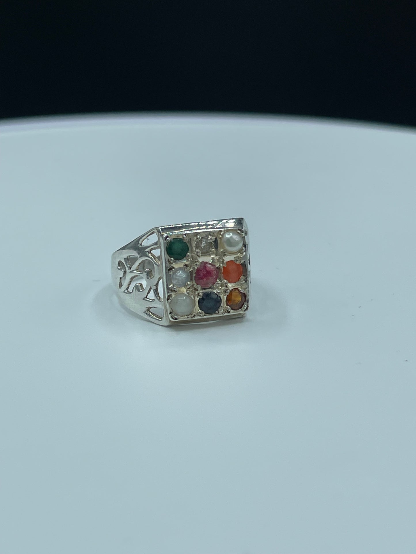 Multi Gemstone Chakra Sterling Silver Unisex Ring (Size 9)