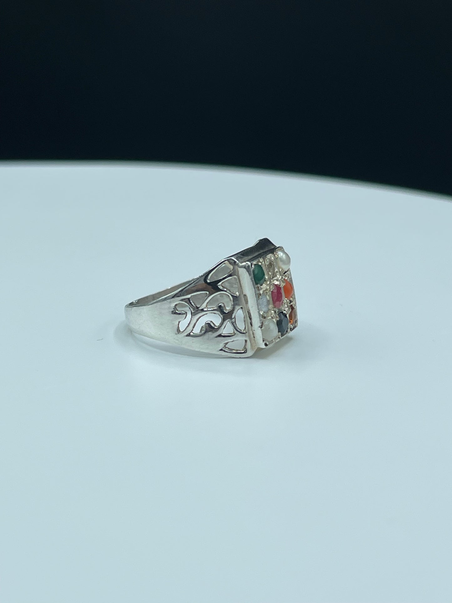 Multi Gemstone Chakra Sterling Silver Unisex Ring (Size 9)