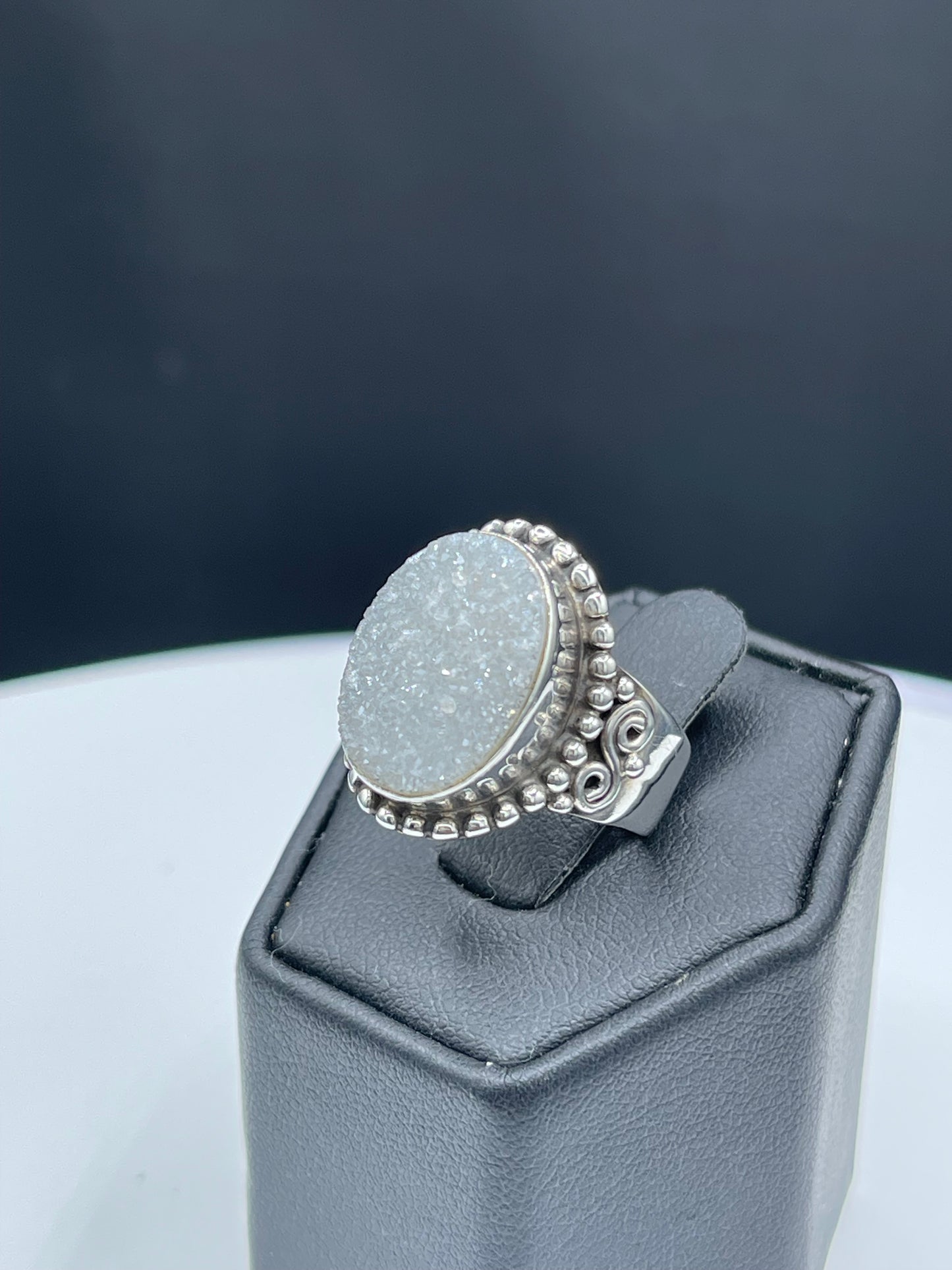 White Druzy Quartz Sterling Silver Ring (7.25)