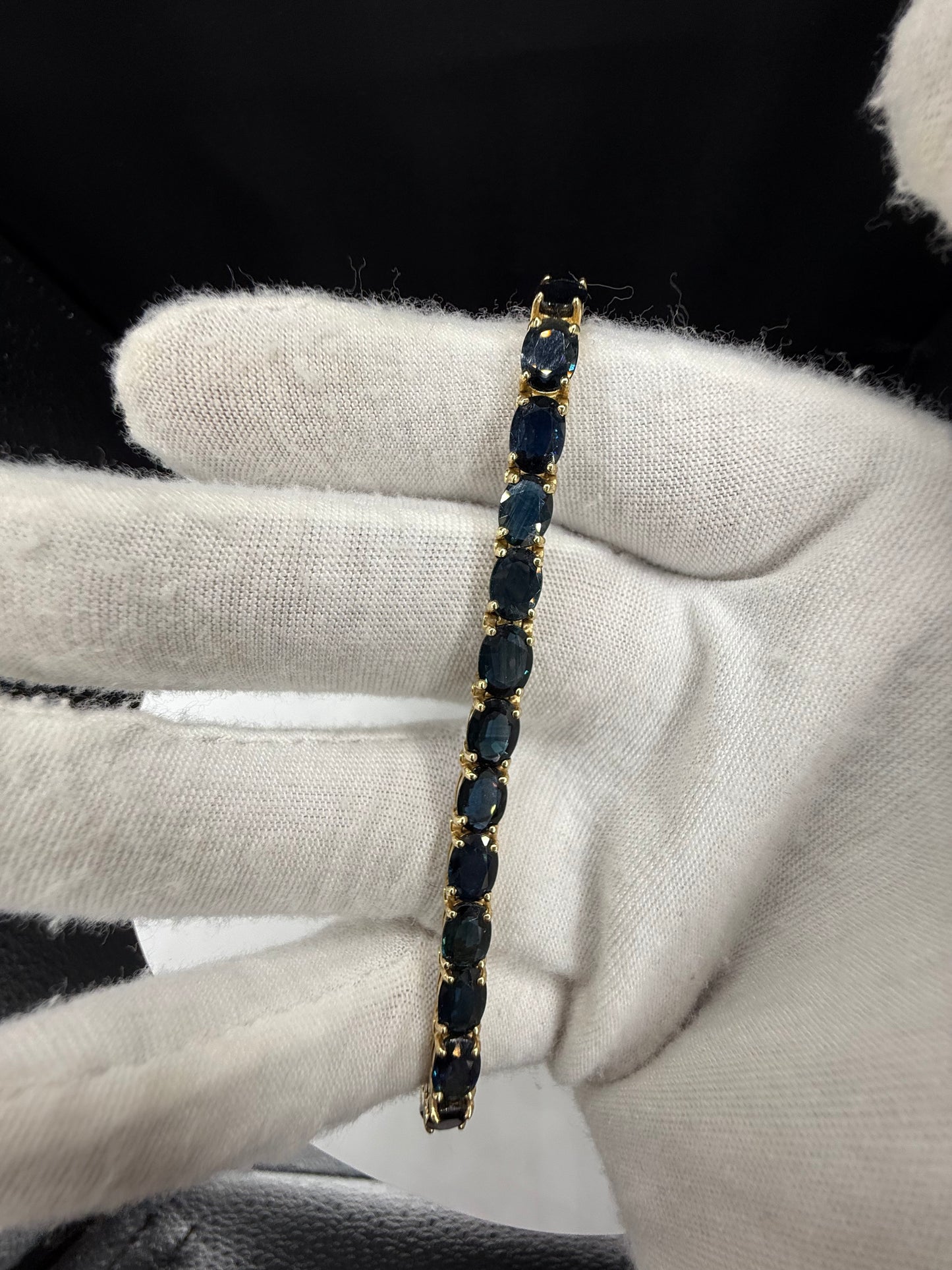 Natural Unheated Sapphire 14k Yellow Gold Tennis Bracelet | 7.25 inches | 24 Carats Of Sapphires