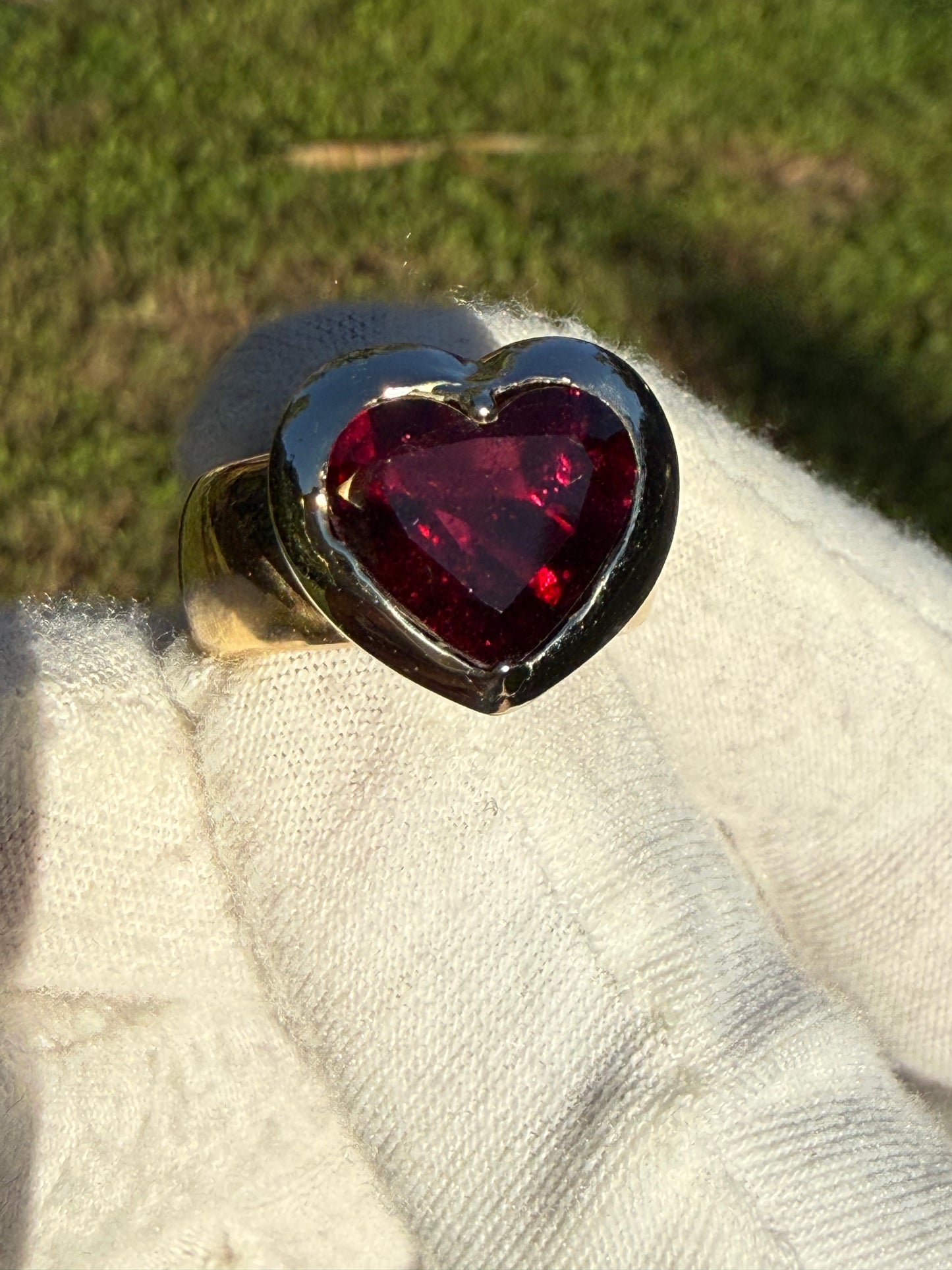Natural Rubellite Tourmaline Heart 18k Yellow + White Gold Ring | 5.63 Carats | Size 7.25