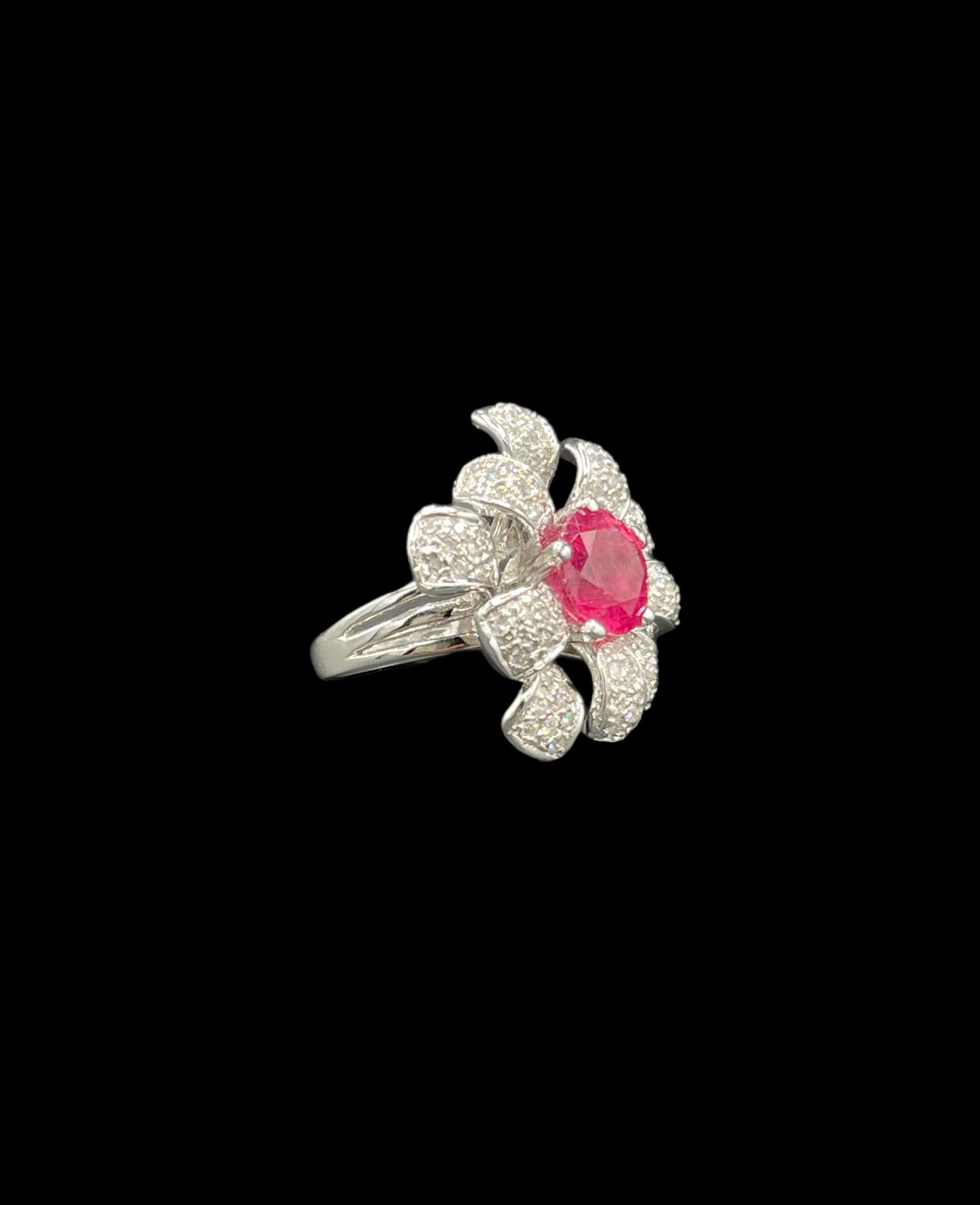 8 Carat Vivid Intense Fuchsia Rubellite Tourmaline And Diamond 14k White Gold Cocktail Ring