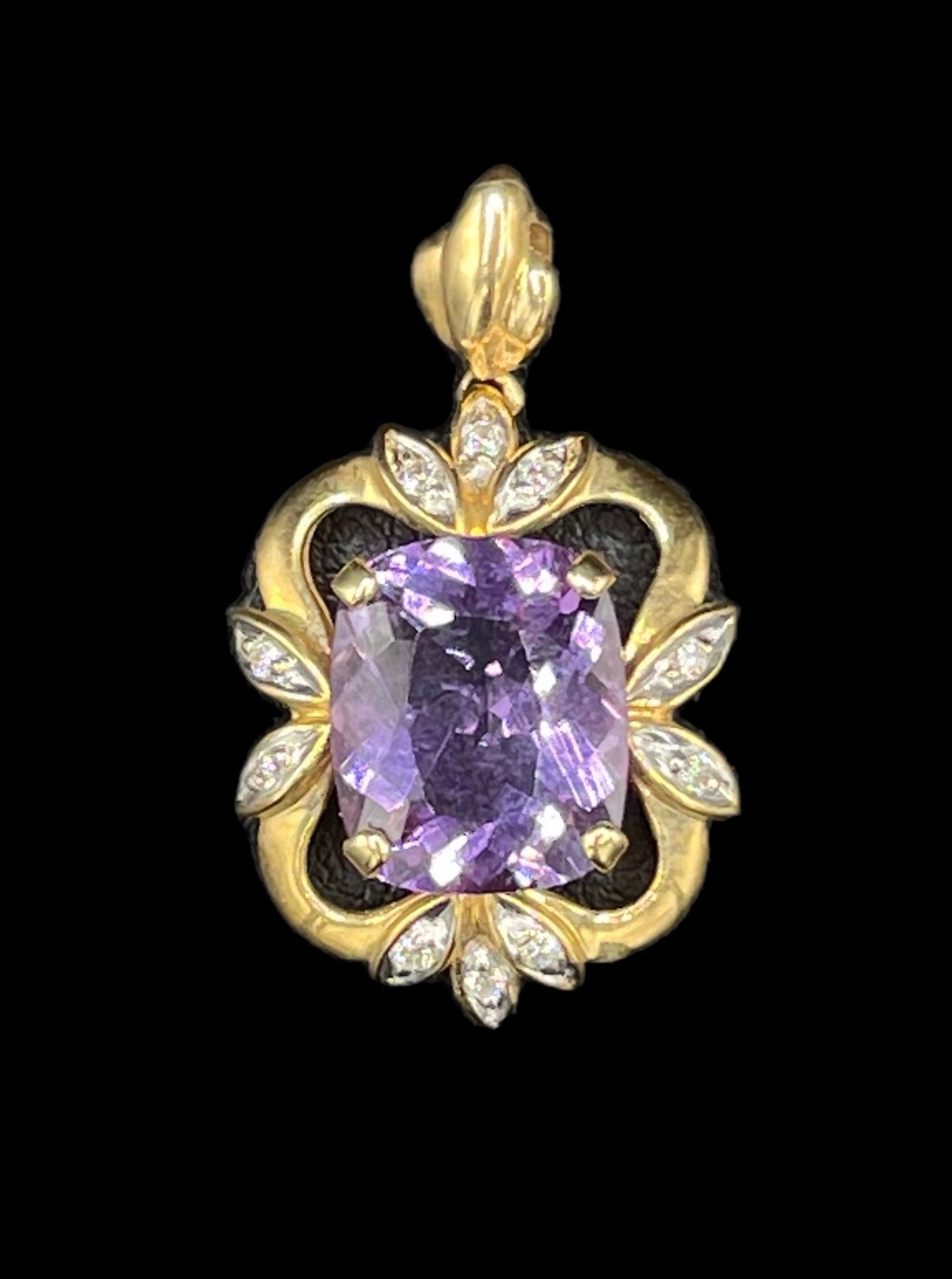 Natural Amethyst & Diamond 14k Yellow Gold Pendant