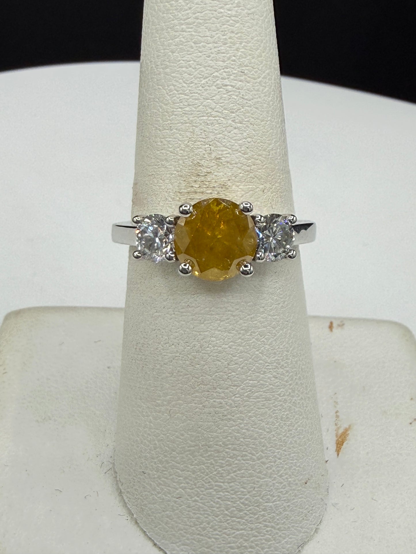 GIA Certified 1.75ct Fancy Intense Orange-Yellow Diamond Ring | 18K White Gold | 0.80 Ct White Diamond Accents | Size 7