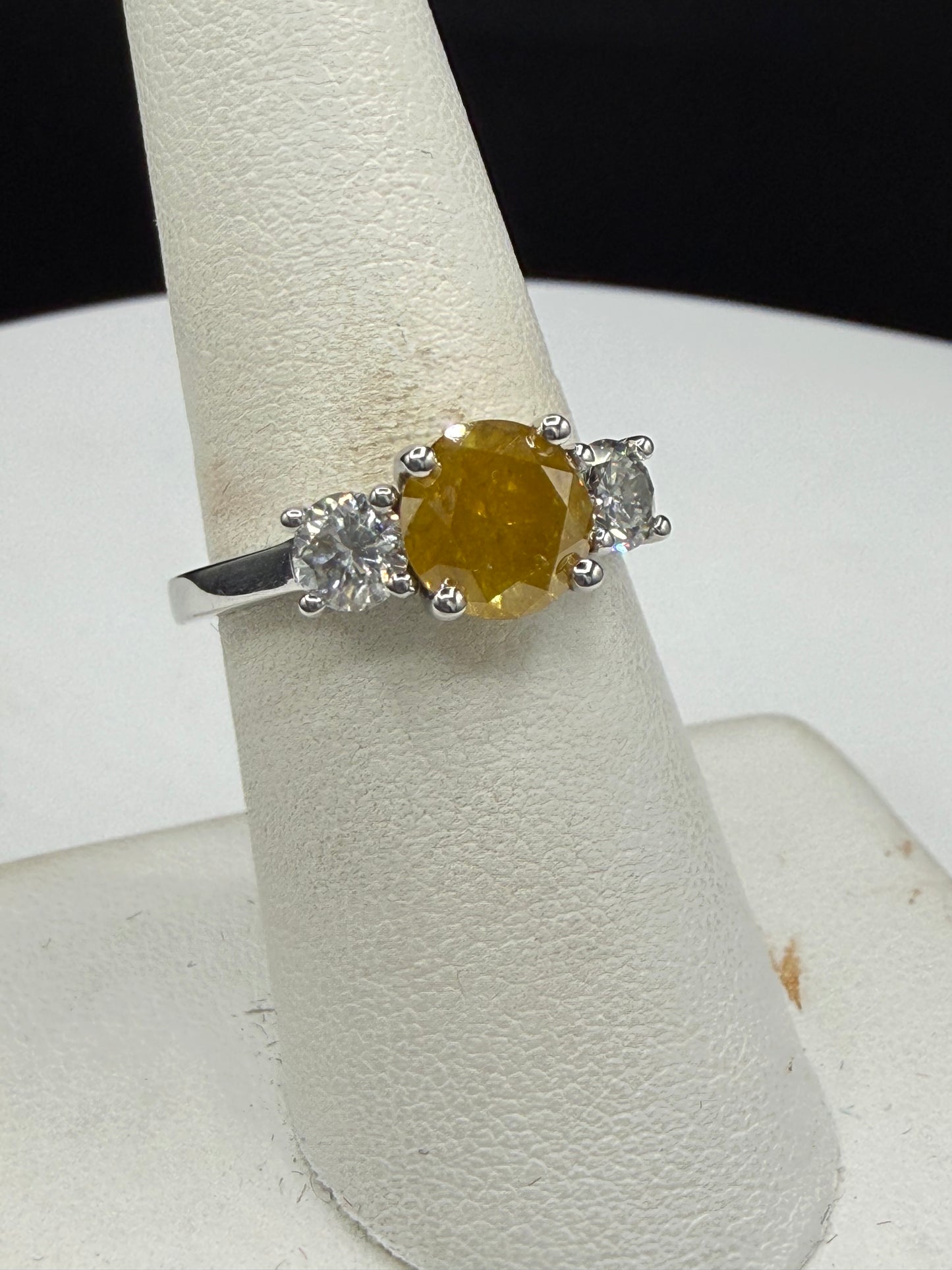 GIA Certified 1.75ct Fancy Intense Orange-Yellow Diamond Ring | 18K White Gold | 0.80 Ct White Diamond Accents | Size 7
