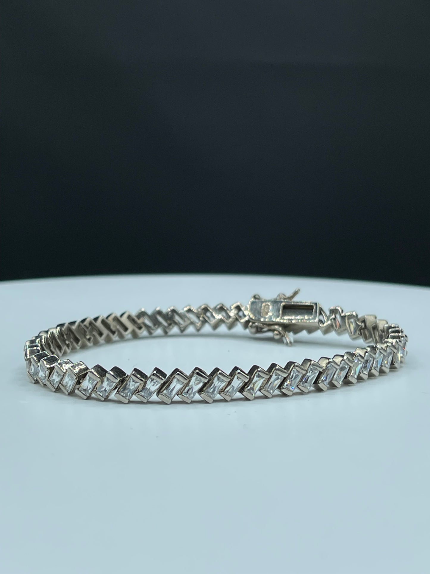 Cubic Zirconia Emerald Cut Sterling Silver Tennis Bracelet