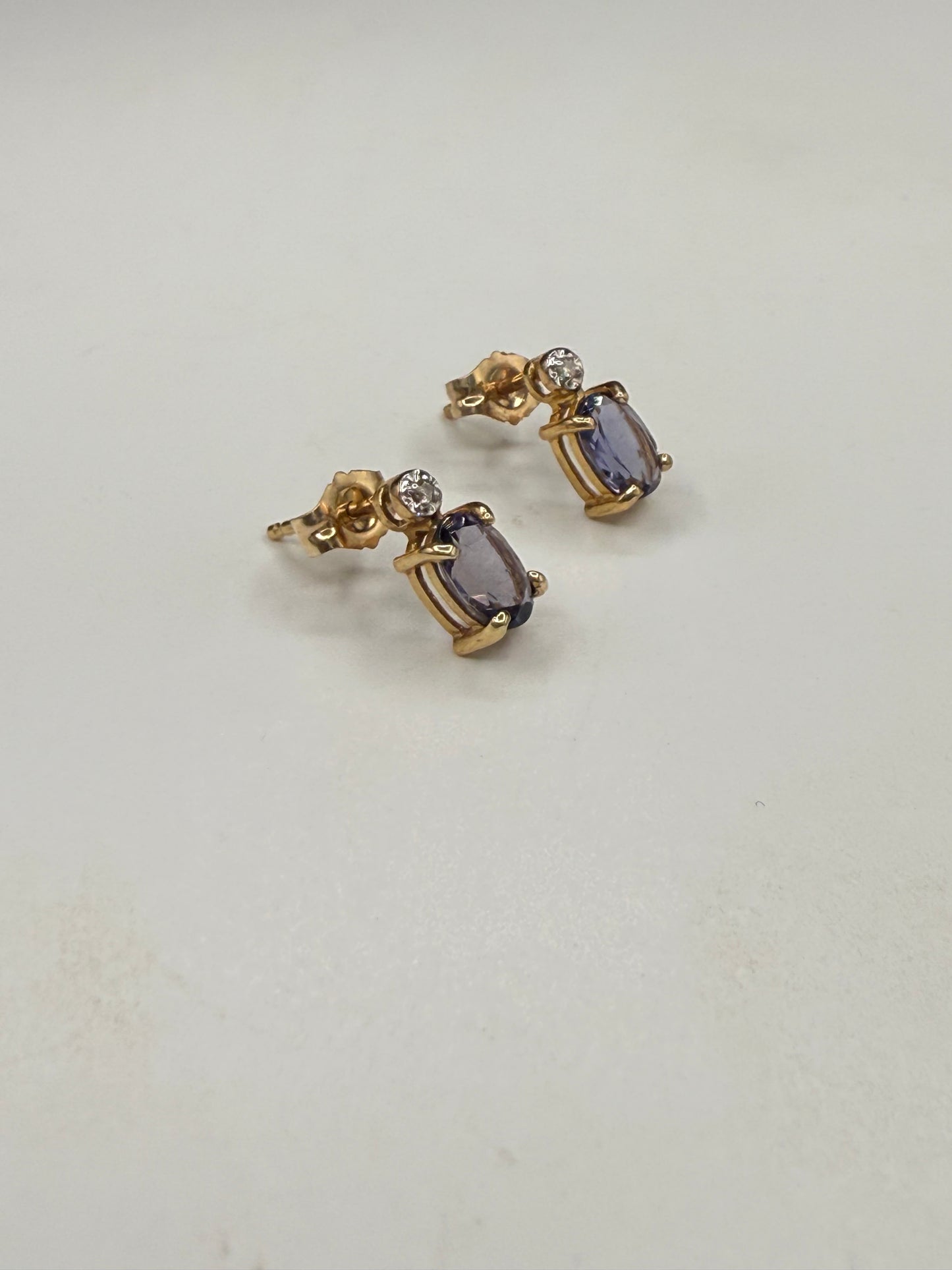 Elegant Natural Iolite & Diamond 14K Yellow Gold Earrings