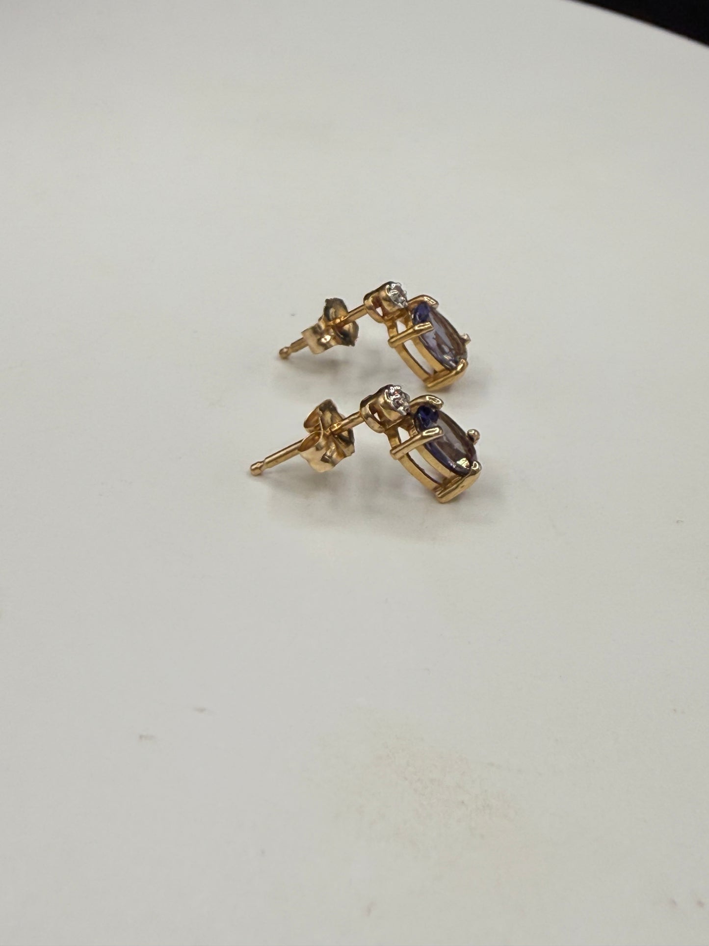 Elegant Natural Iolite & Diamond 14K Yellow Gold Earrings