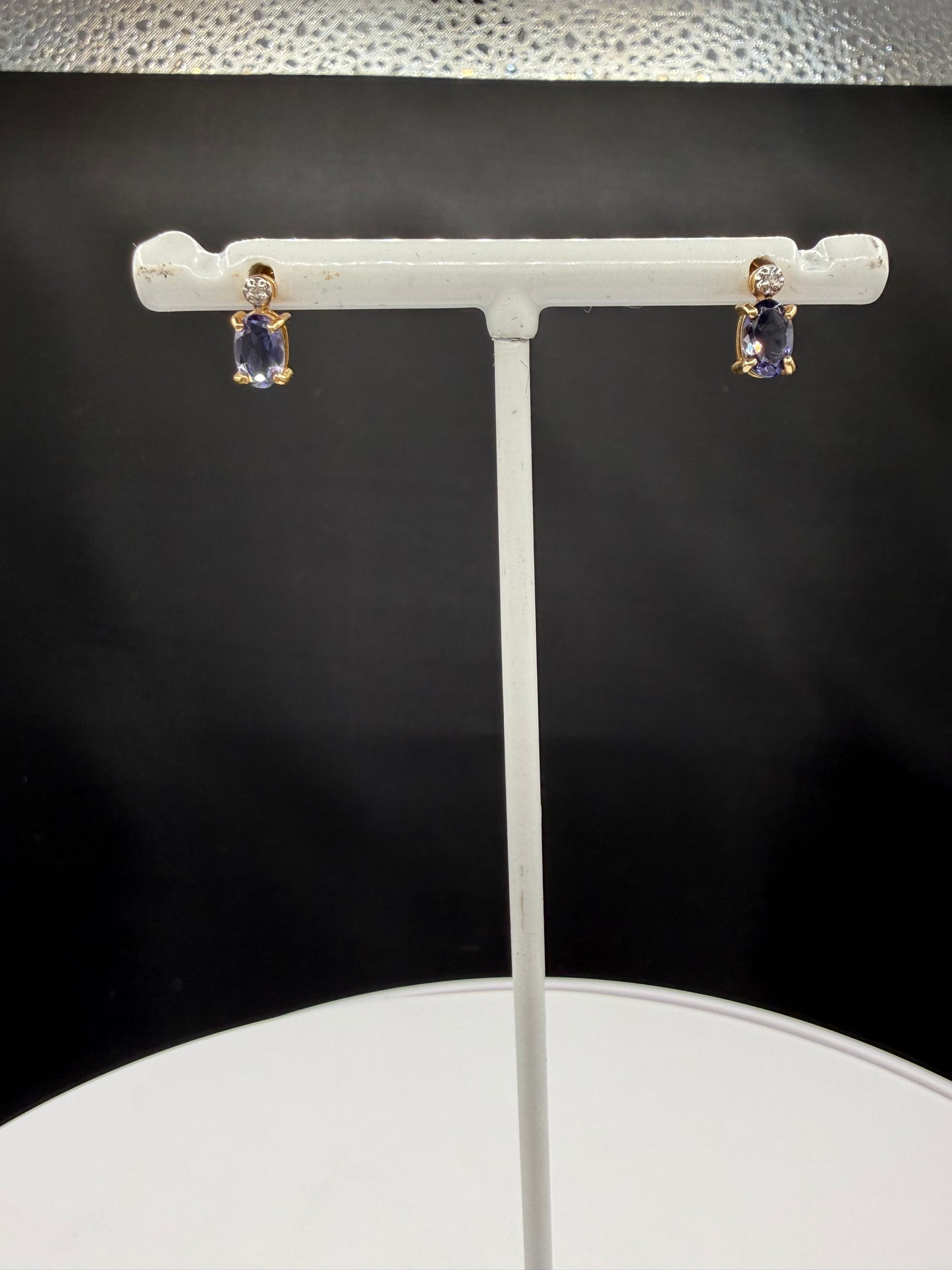 Elegant Natural Iolite & Diamond 14K Yellow Gold Earrings