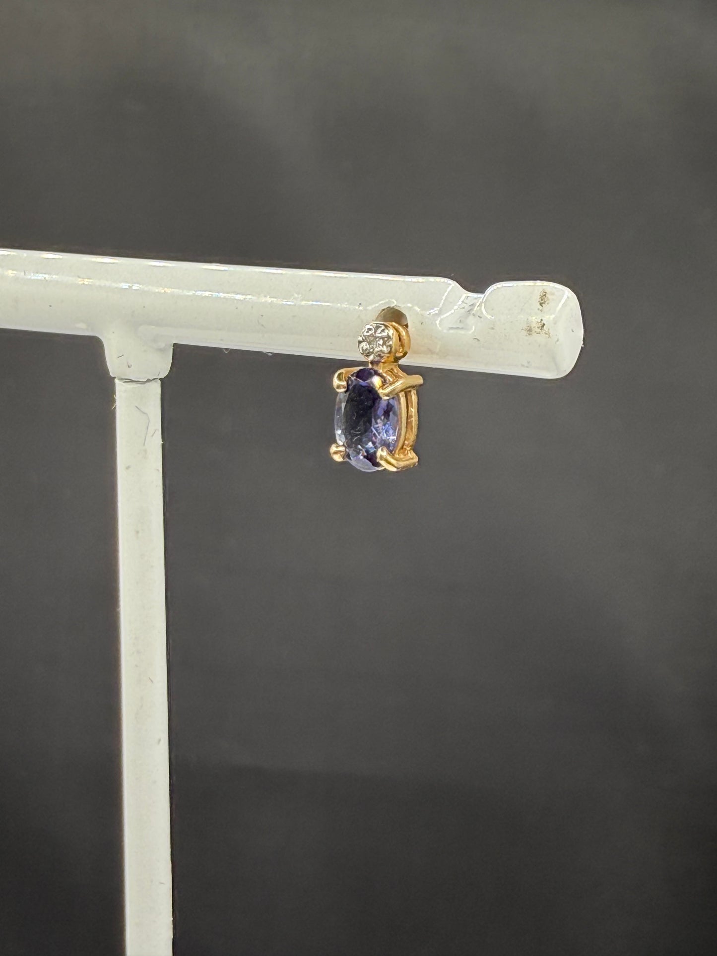 Elegant Natural Iolite & Diamond 14K Yellow Gold Earrings