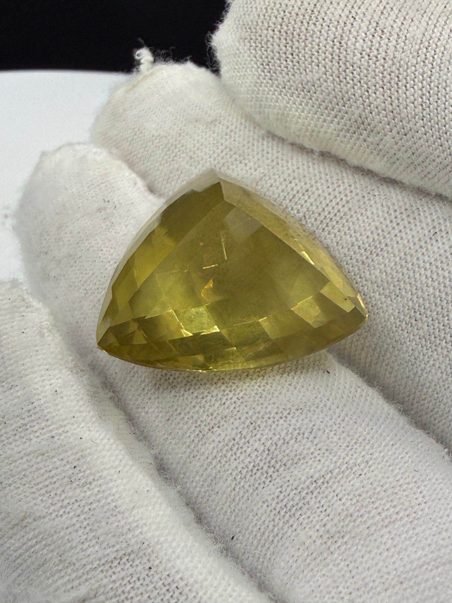 37.91 Carat Natural Ouro Verde Quartz Trillion Checkerboard Cut Loose Gemstone | 24.35 x 23.92 MM