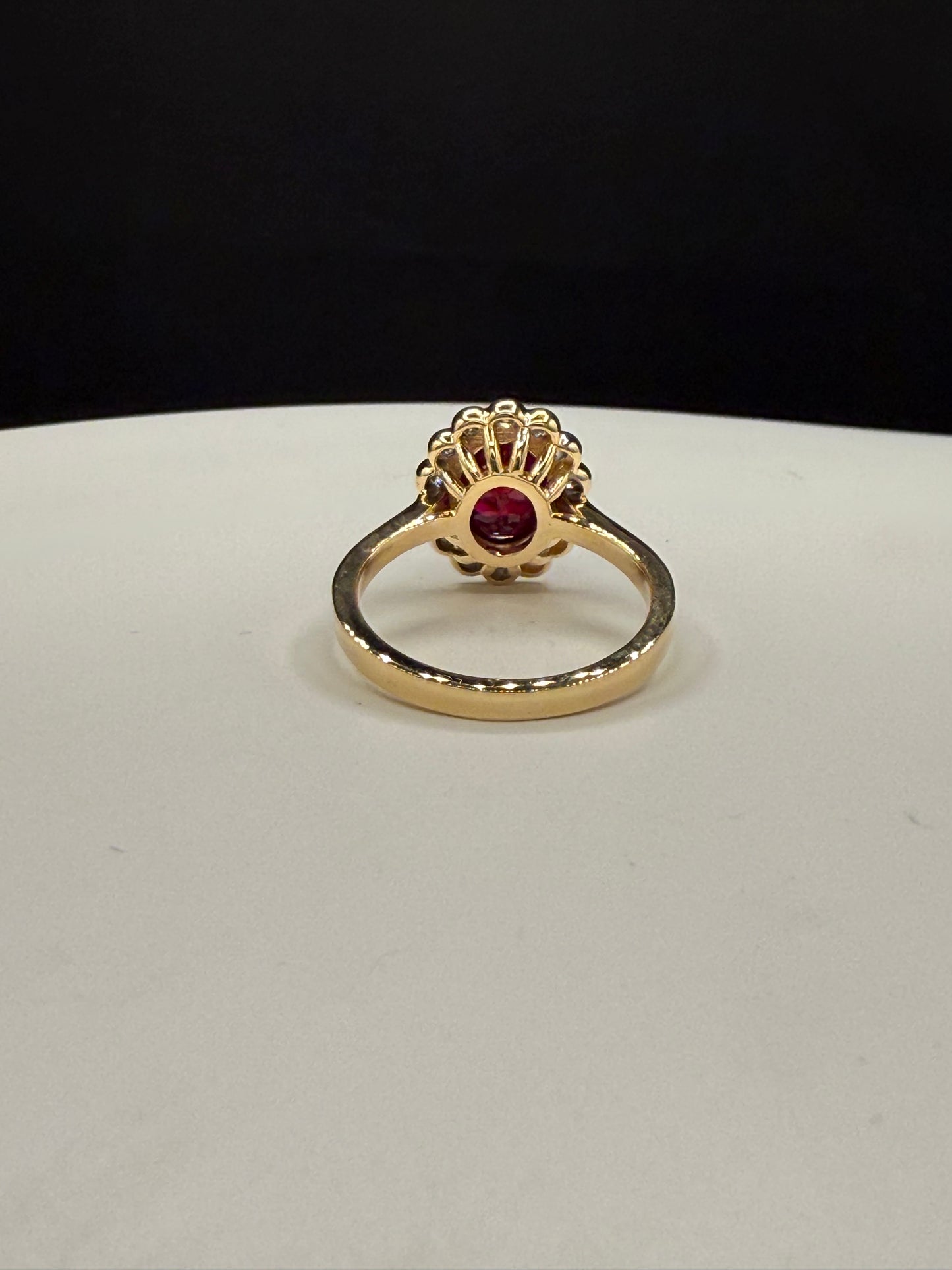 GIA Certified Natural Ruby & Diamond Halo Engagement Ring 18K Yellow + White Gold (Size 7)