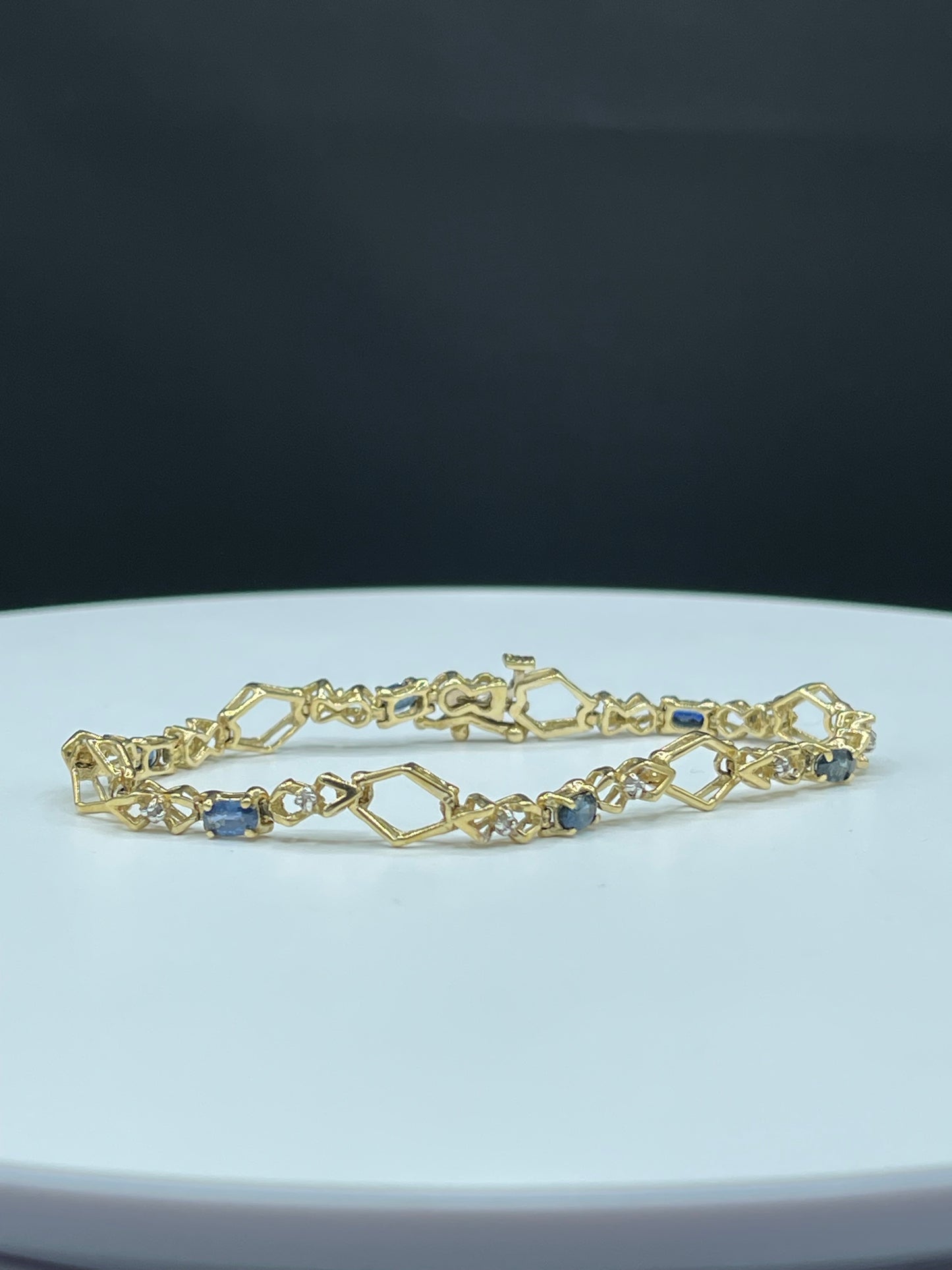 Natural Blue Ceylon Sapphire & Diamond 14k Yellow Gold Bracelet