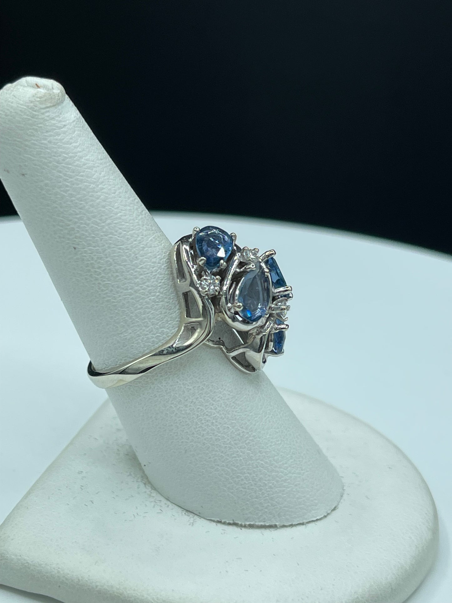 Vintage Natural Sapphire & Diamond 14k White Gold Ring (Size 7.5)