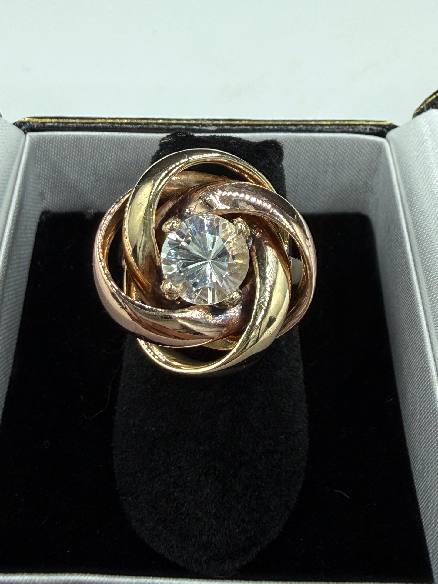 Natural 2.18 Ct White Sapphire Rose & Yellow 14K Gold Ring | Size 5.5