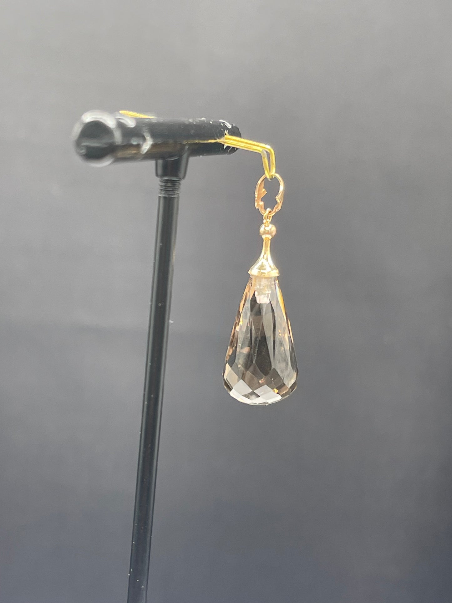 Natural Smokey Quartz Briolette Cut 14k Yellow Gold Pendant