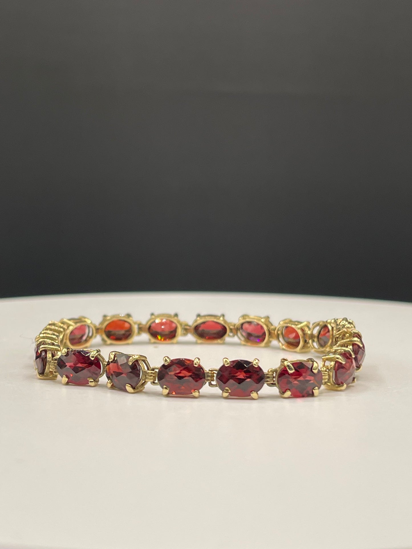 36 Carat Natural Checkerboard Garnet 14k Yellow Gold Tennis Bracelet