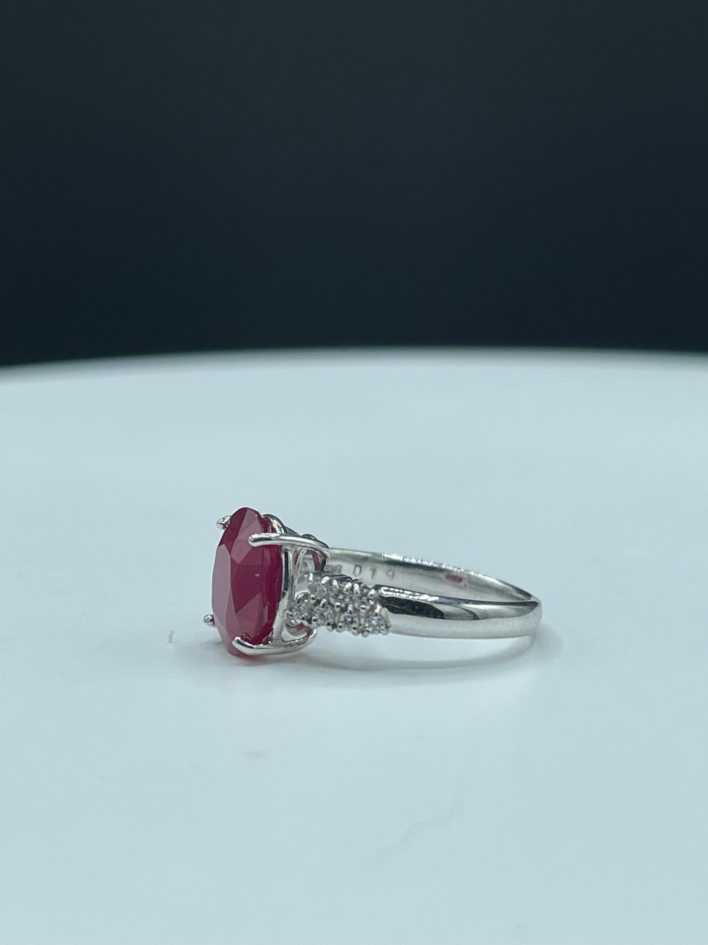 3.33 Carat Natural Ruby & Diamond 18k White Gold Engagement Ring (Size 6)