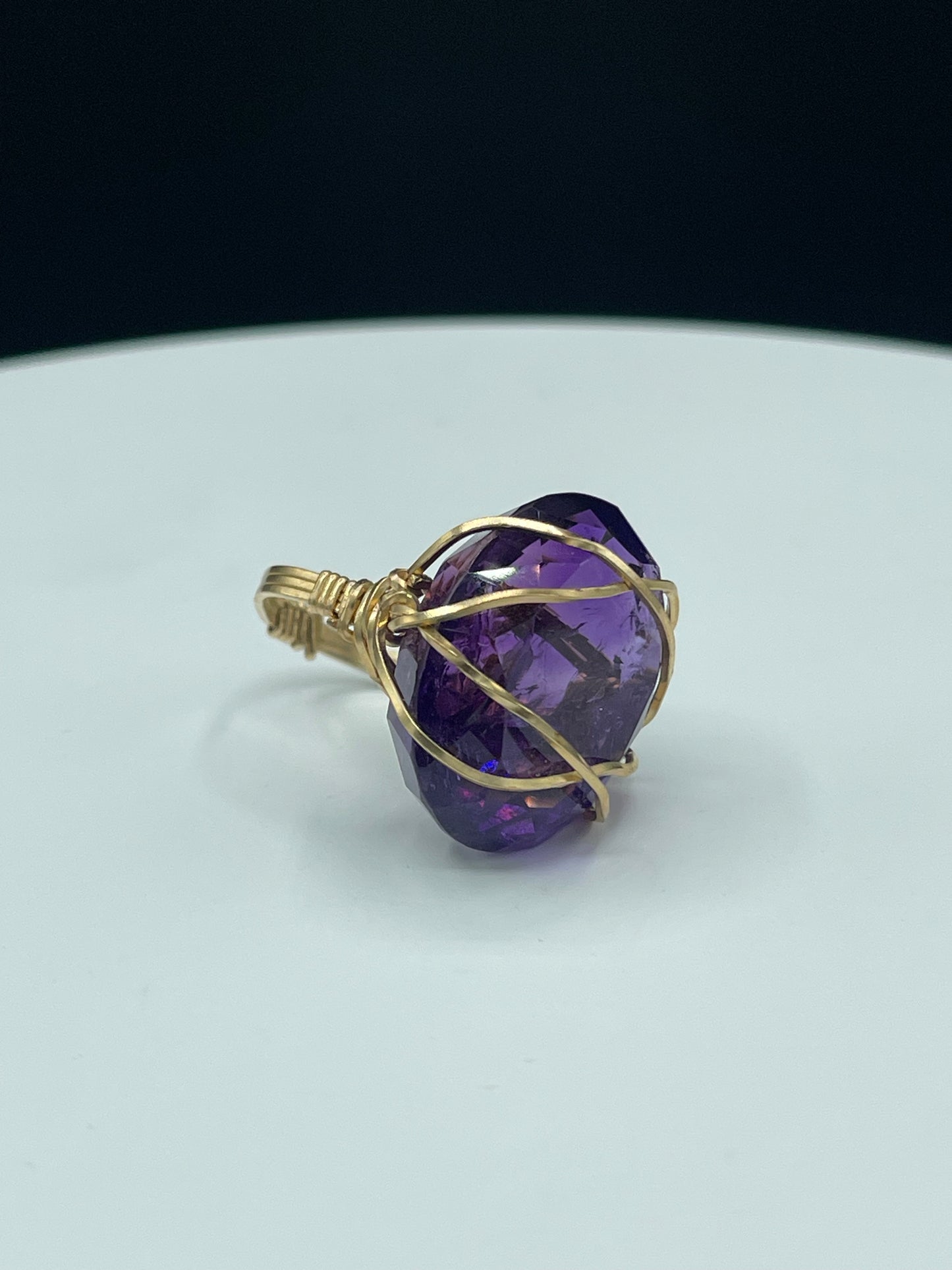 33.31 Carat Natural Zambian Amethyst 14k Gold Filled Wire Wrapped Ring (Size 7)