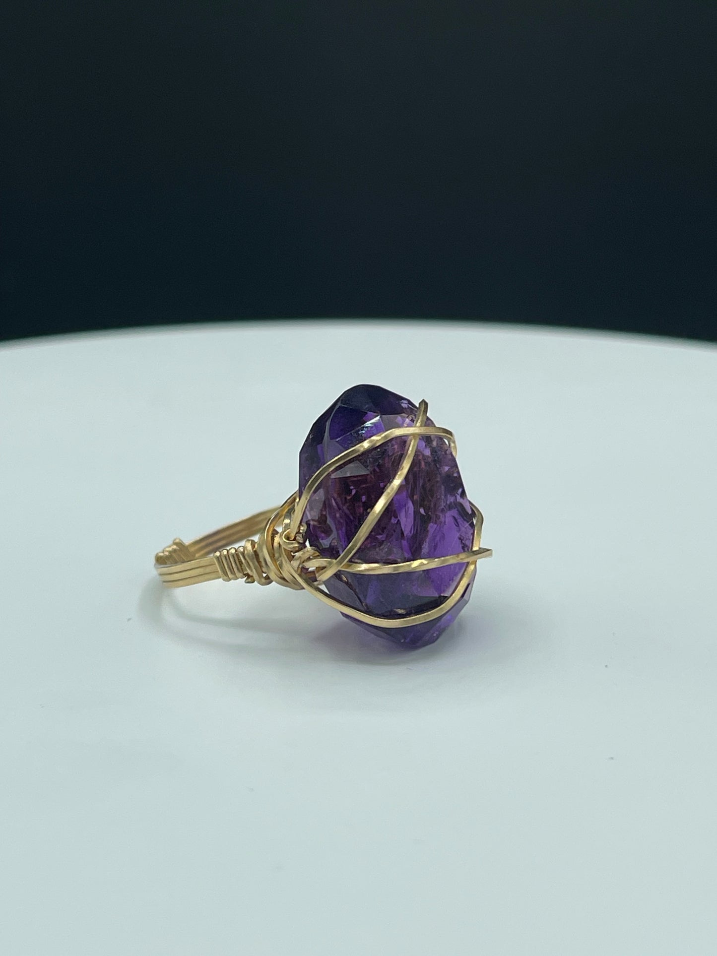 33.31 Carat Natural Zambian Amethyst 14k Gold Filled Wire Wrapped Ring (Size 7)