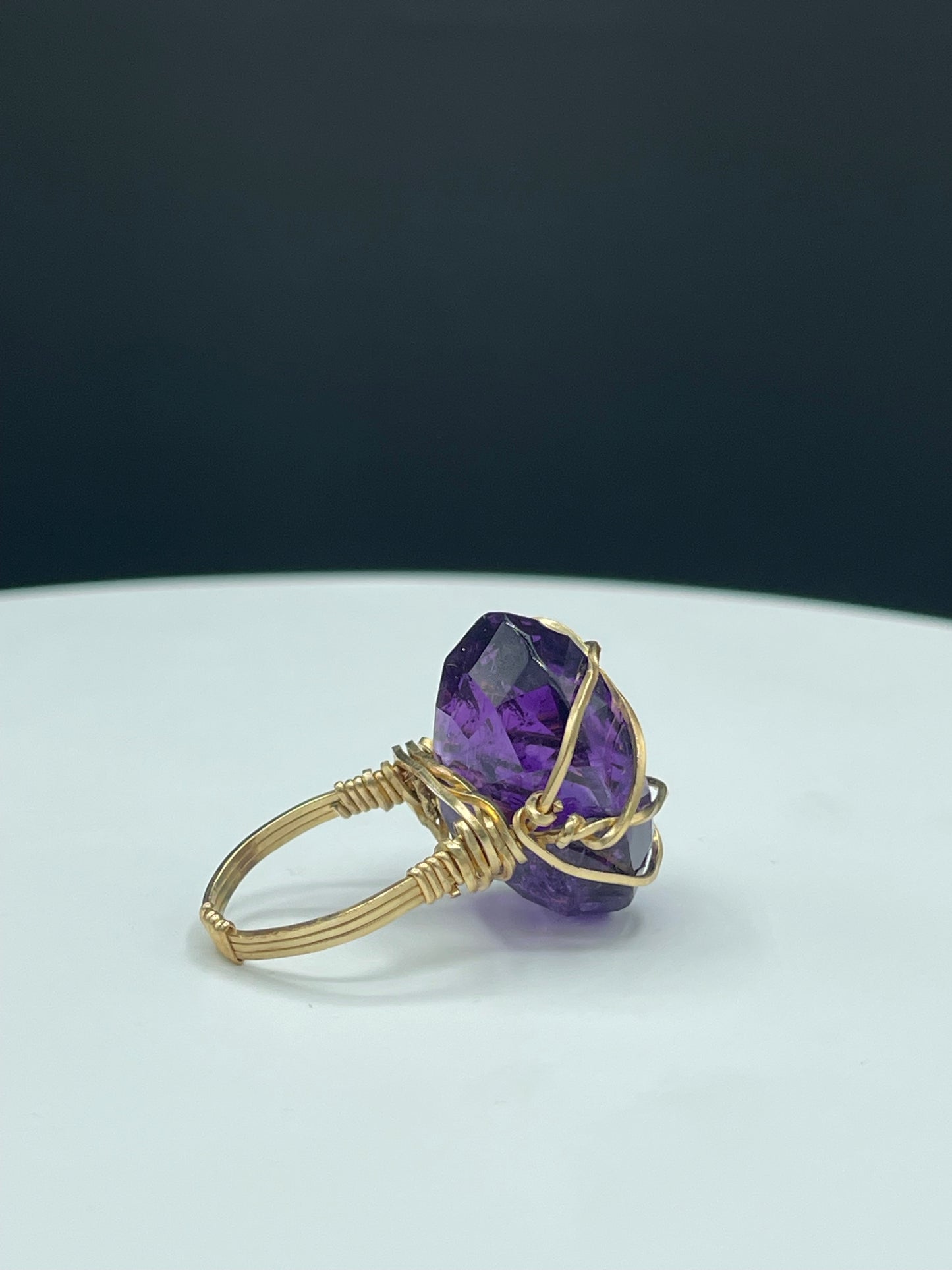 33.31 Carat Natural Zambian Amethyst 14k Gold Filled Wire Wrapped Ring (Size 7)