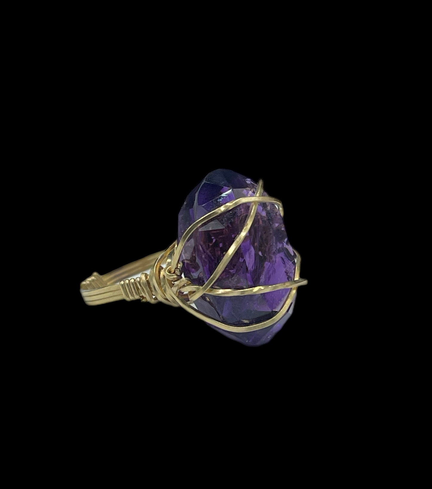 33.31 Carat Natural Zambian Amethyst 14k Gold Filled Wire Wrapped Ring (Size 7)