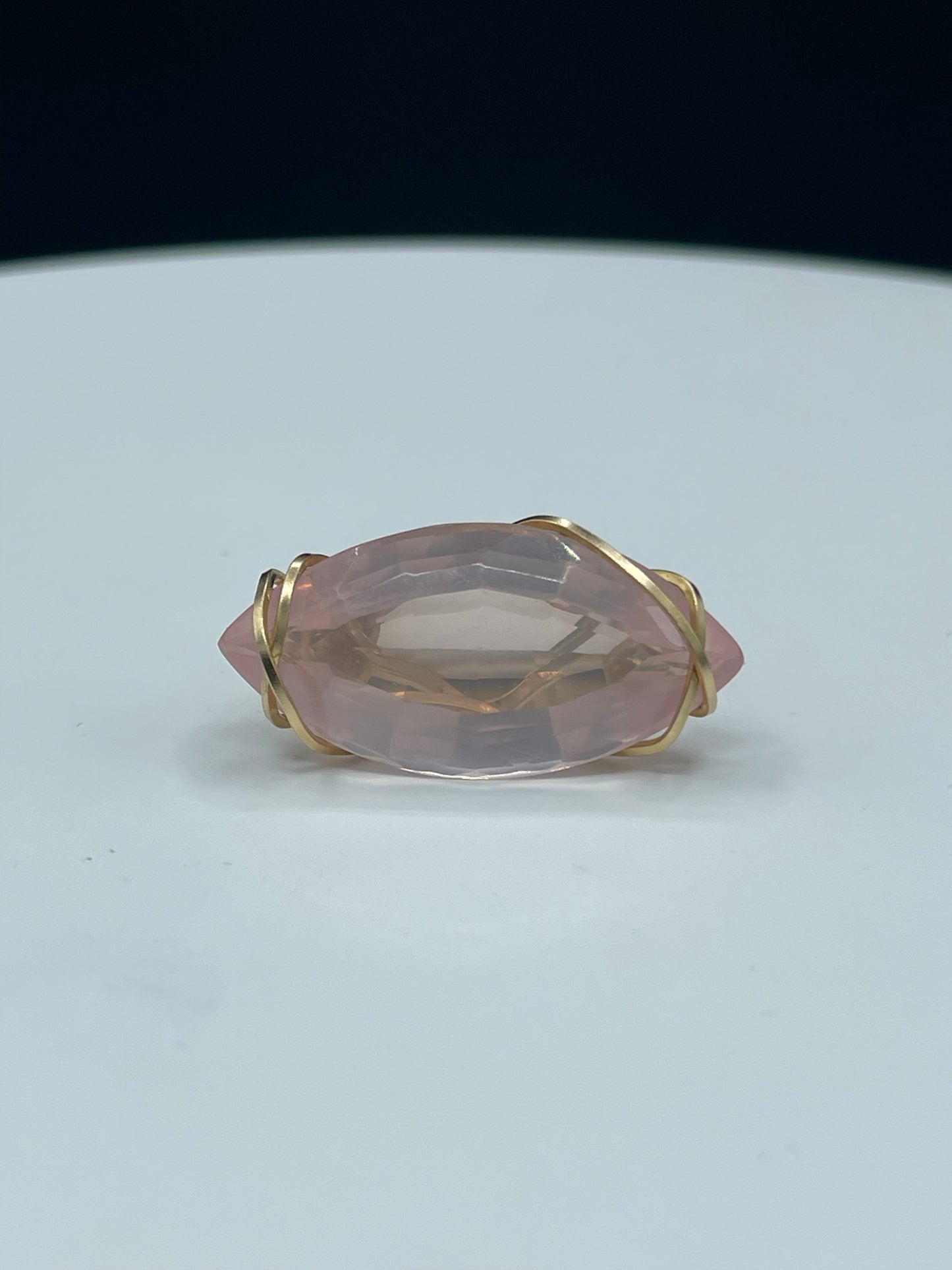 35.81 Carat Natural Rose Quartz Marquise Cut 14k Gold Filled Wire Wrapped Ring (Size 8.5)