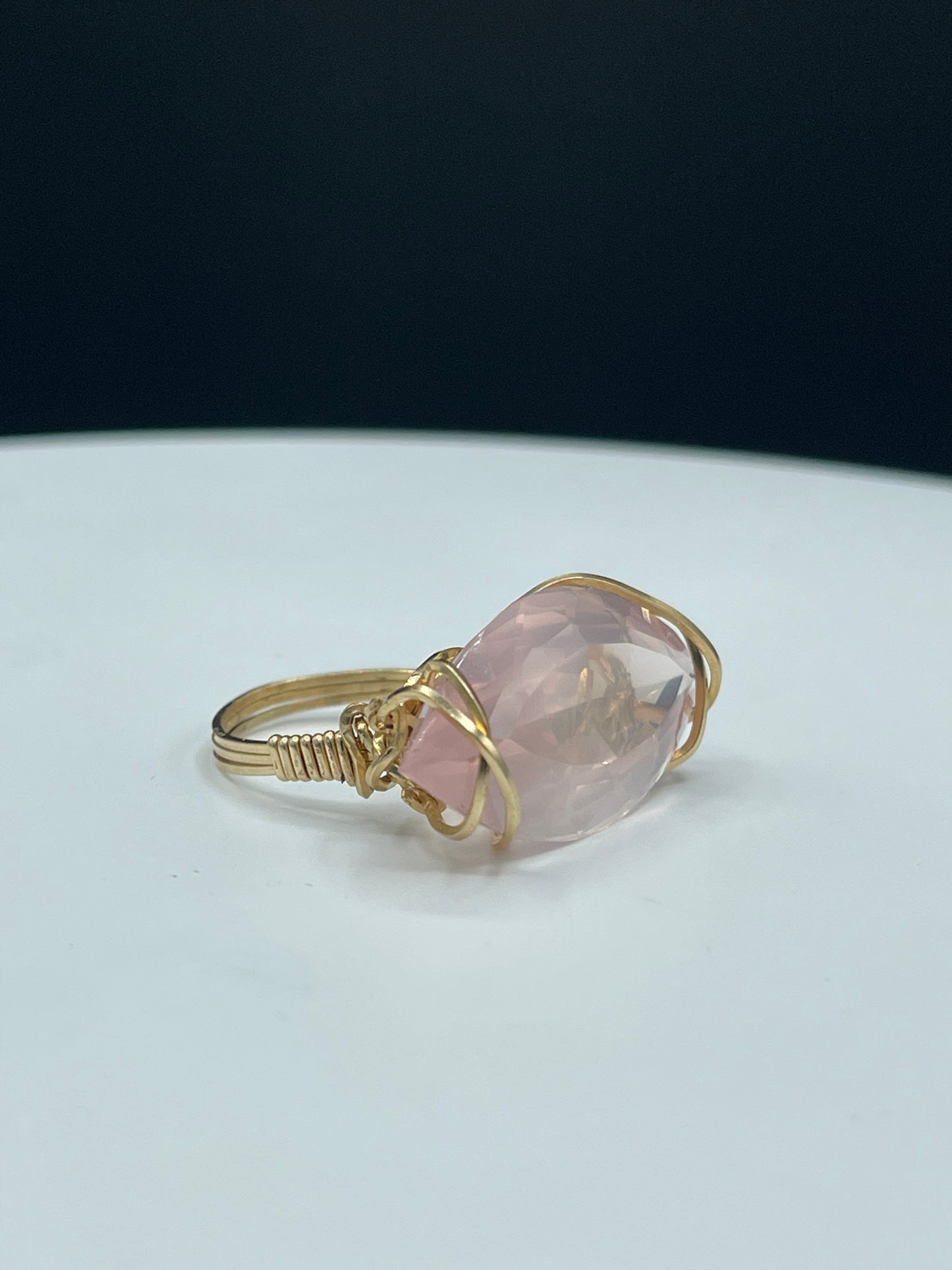 35.81 Carat Natural Rose Quartz Marquise Cut 14k Gold Filled Wire Wrapped Ring (Size 8.5)