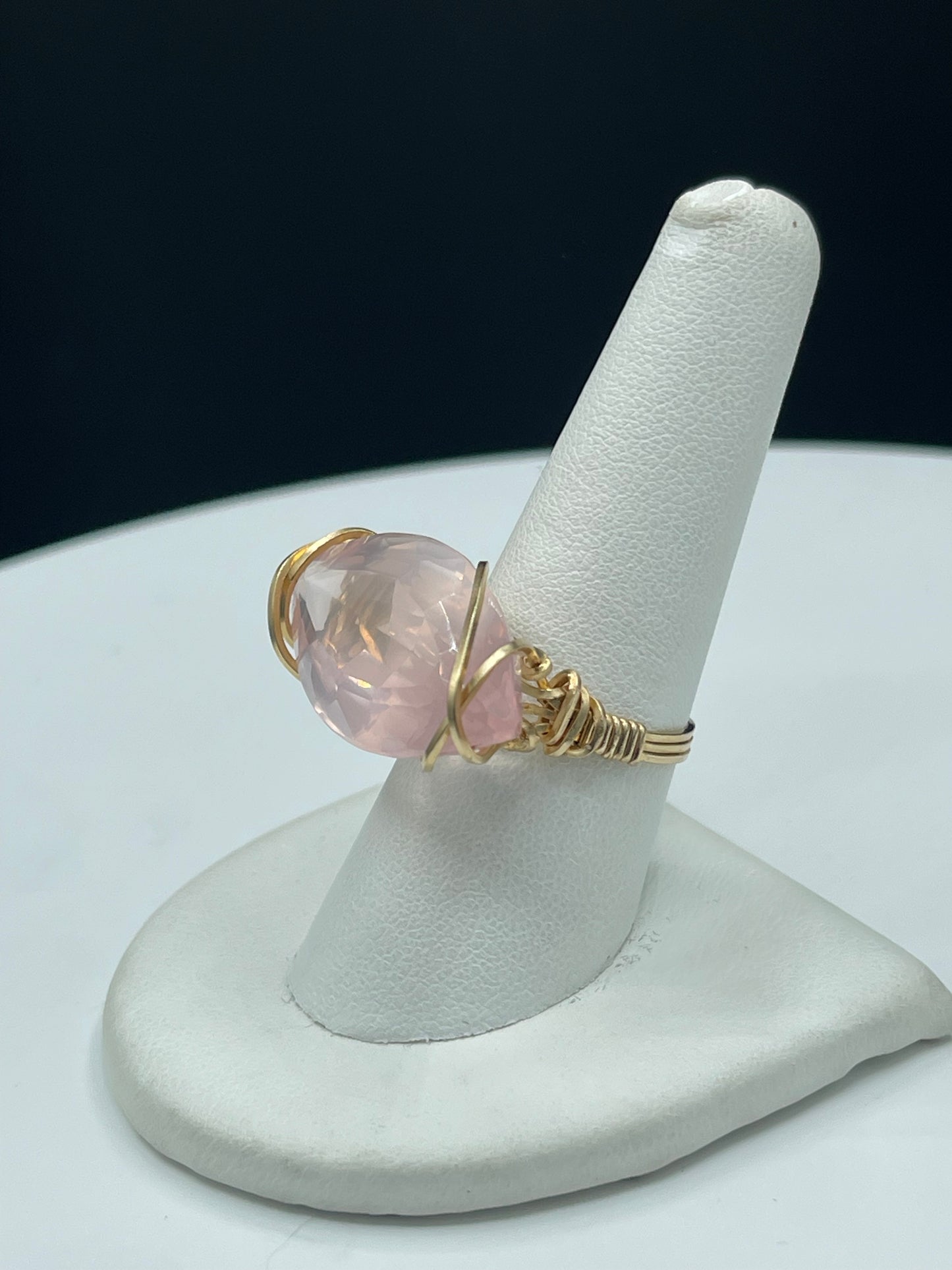 35.81 Carat Natural Rose Quartz Marquise Cut 14k Gold Filled Wire Wrapped Ring (Size 8.5)