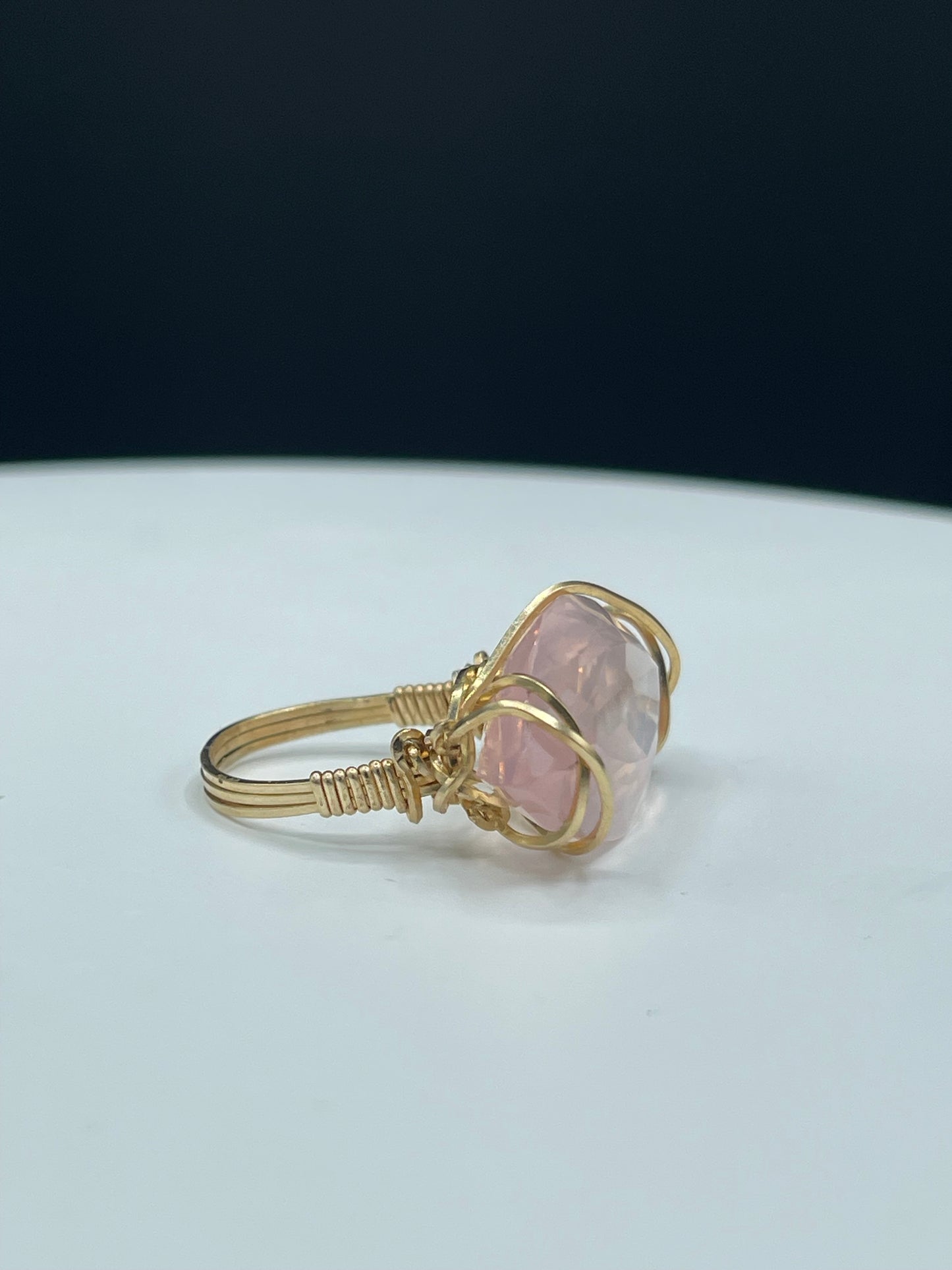 35.81 Carat Natural Rose Quartz Marquise Cut 14k Gold Filled Wire Wrapped Ring (Size 8.5)