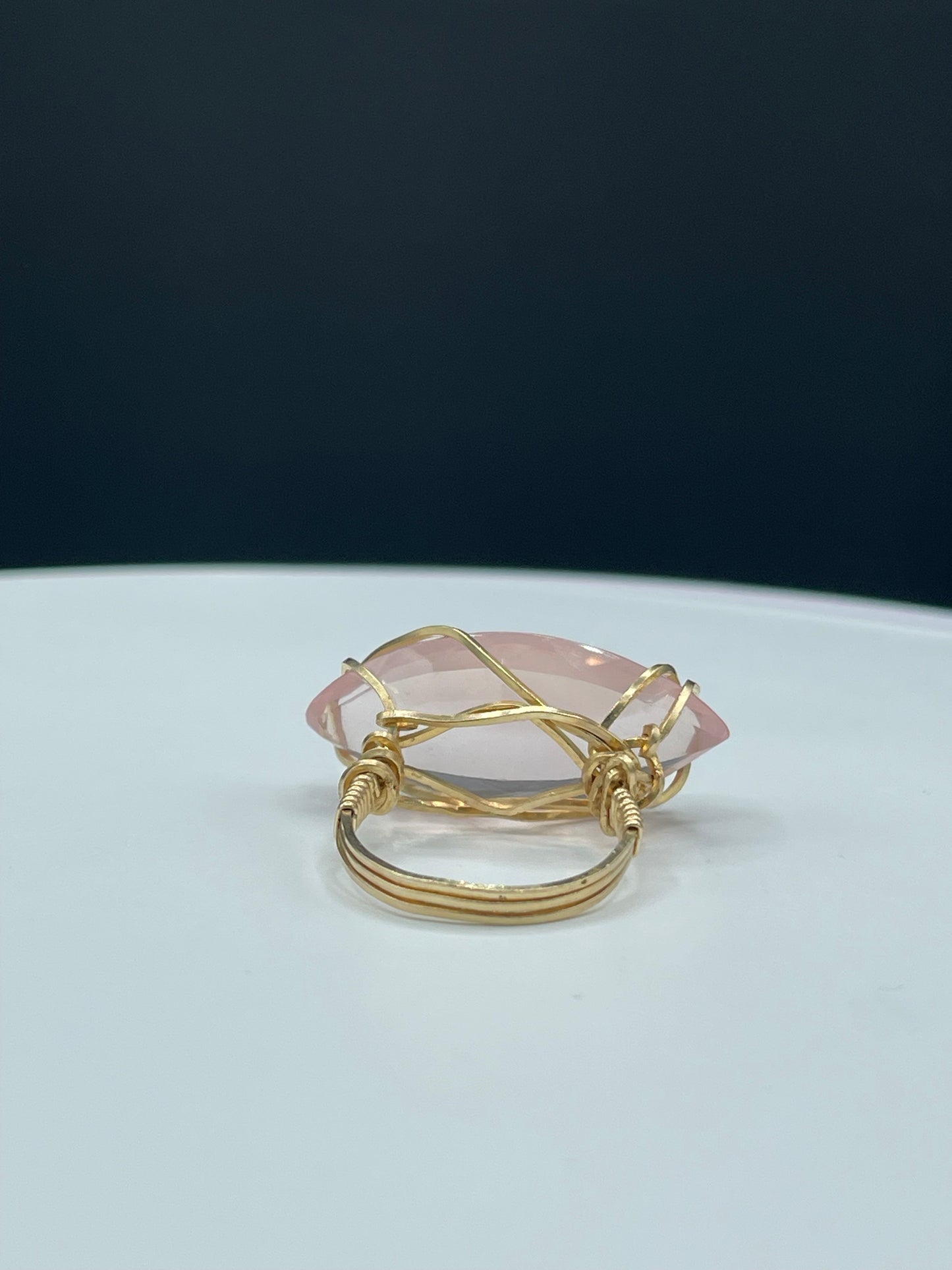 35.81 Carat Natural Rose Quartz Marquise Cut 14k Gold Filled Wire Wrapped Ring (Size 8.5)