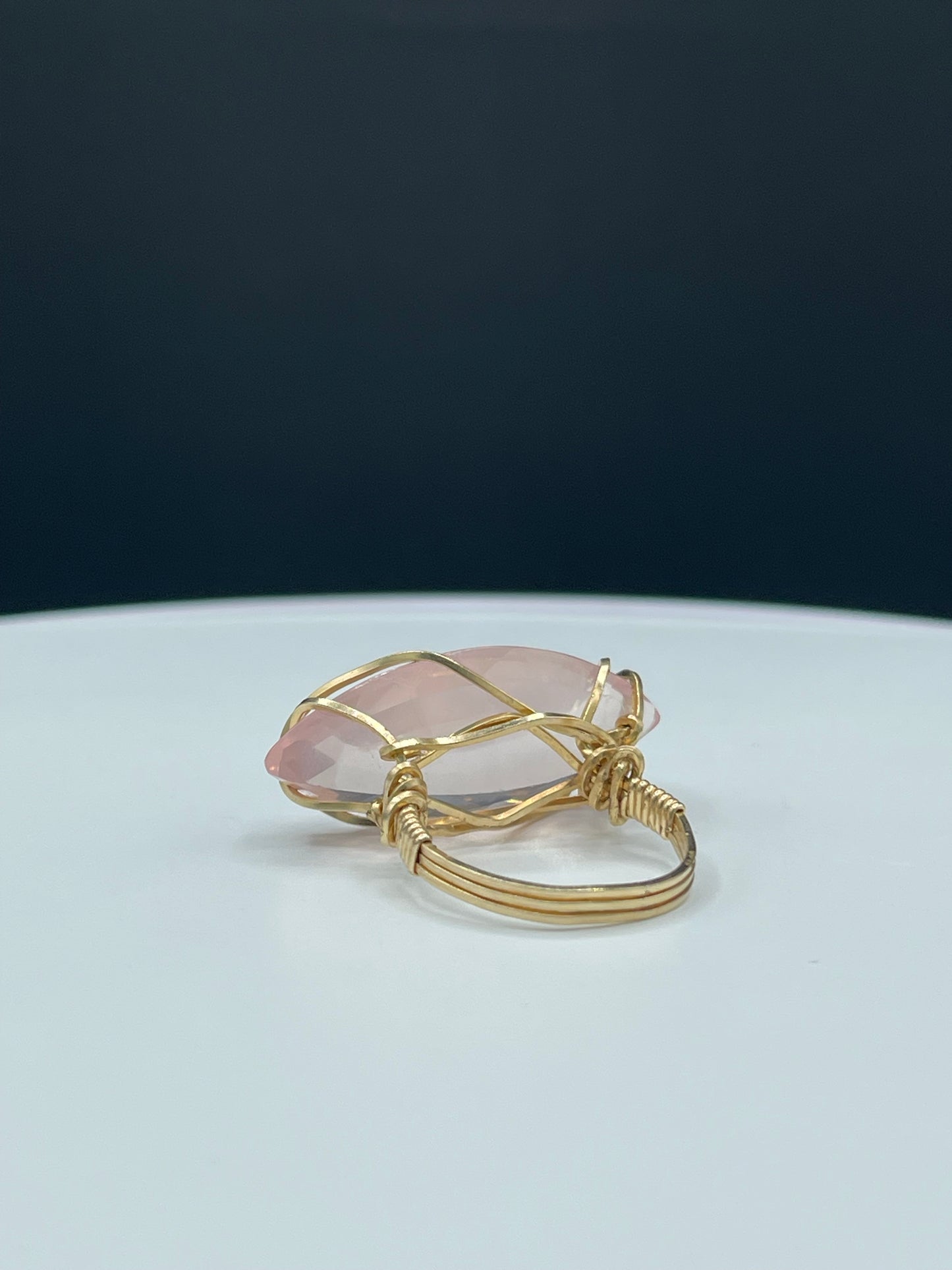 35.81 Carat Natural Rose Quartz Marquise Cut 14k Gold Filled Wire Wrapped Ring (Size 8.5)