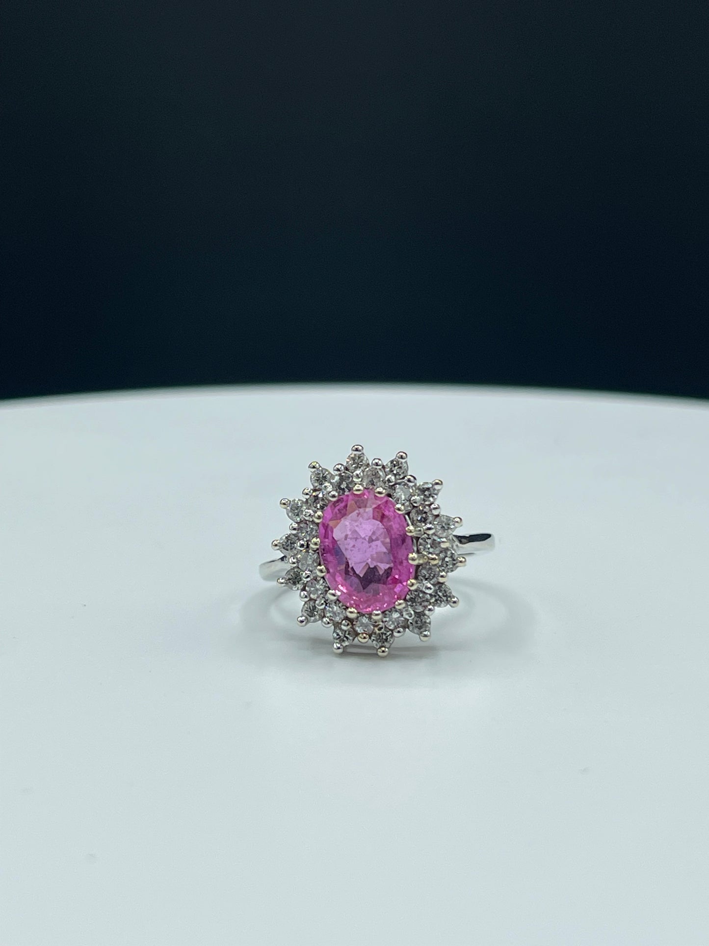 3.65 Carat Natural Pink Sapphire & Diamond 14k White Gold Ring (Size 7