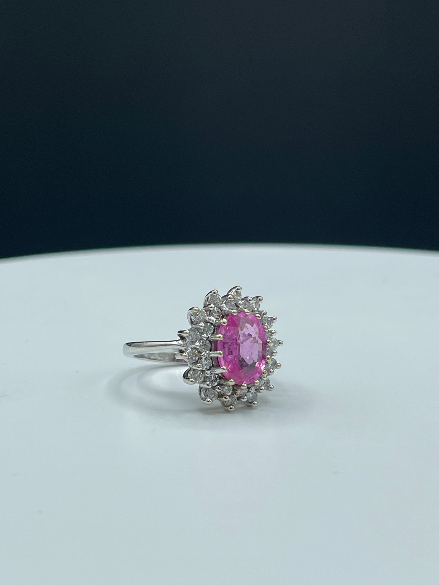 3.65 Carat Natural Pink Sapphire & Diamond 14k White Gold Ring (Size 7