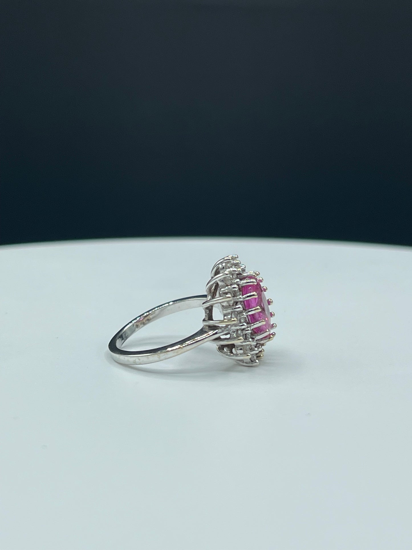 3.65 Carat Natural Pink Sapphire & Diamond 14k White Gold Ring (Size 7