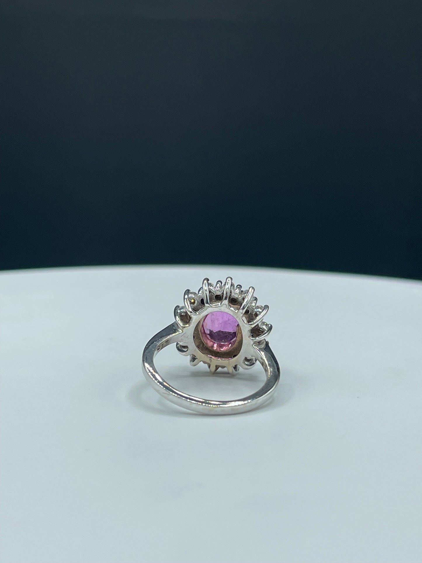 3.65 Carat Natural Pink Sapphire & Diamond 14k White Gold Ring (Size 7