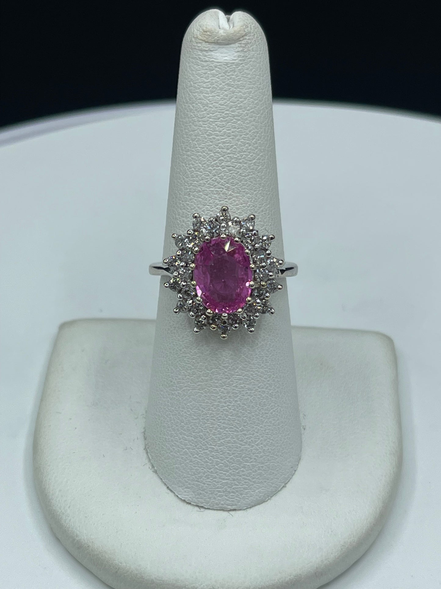3.65 Carat Natural Pink Sapphire & Diamond 14k White Gold Ring (Size 7