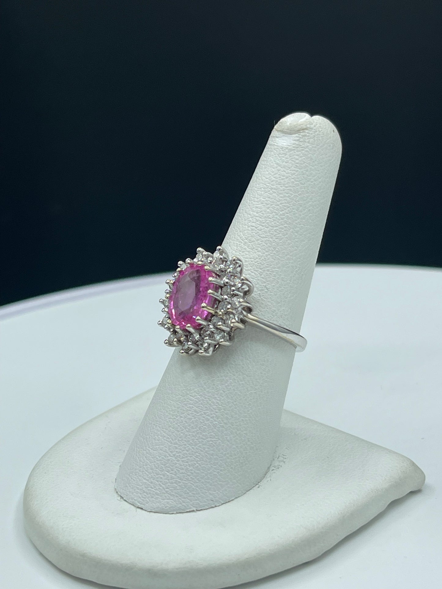 3.65 Carat Natural Pink Sapphire & Diamond 14k White Gold Ring (Size 7