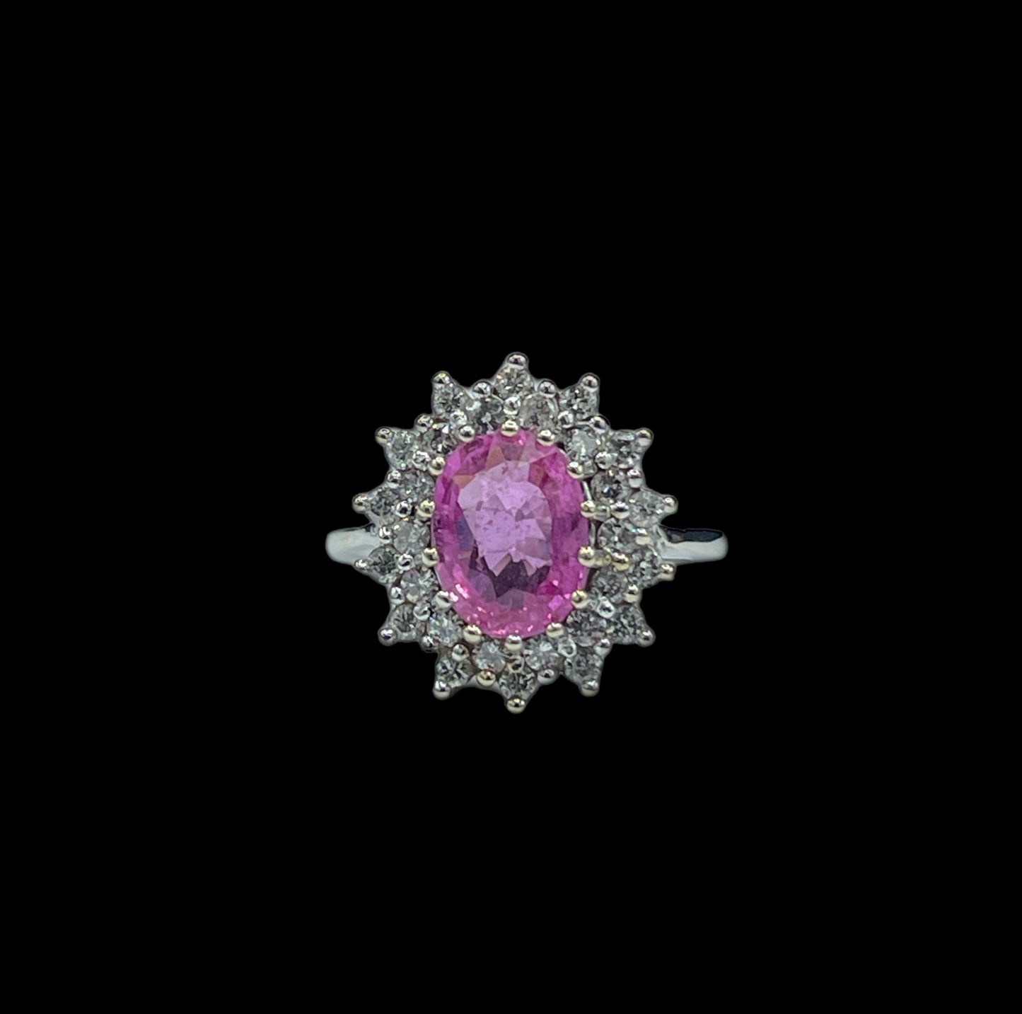 3.65 Carat Natural Pink Sapphire & Diamond 14k White Gold Ring (Size 7