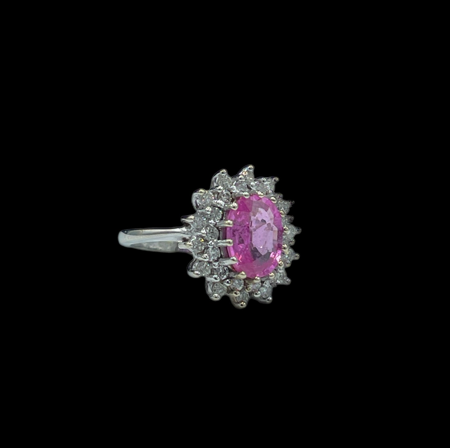 3.65 Carat Natural Pink Sapphire & Diamond 14k White Gold Ring (Size 7