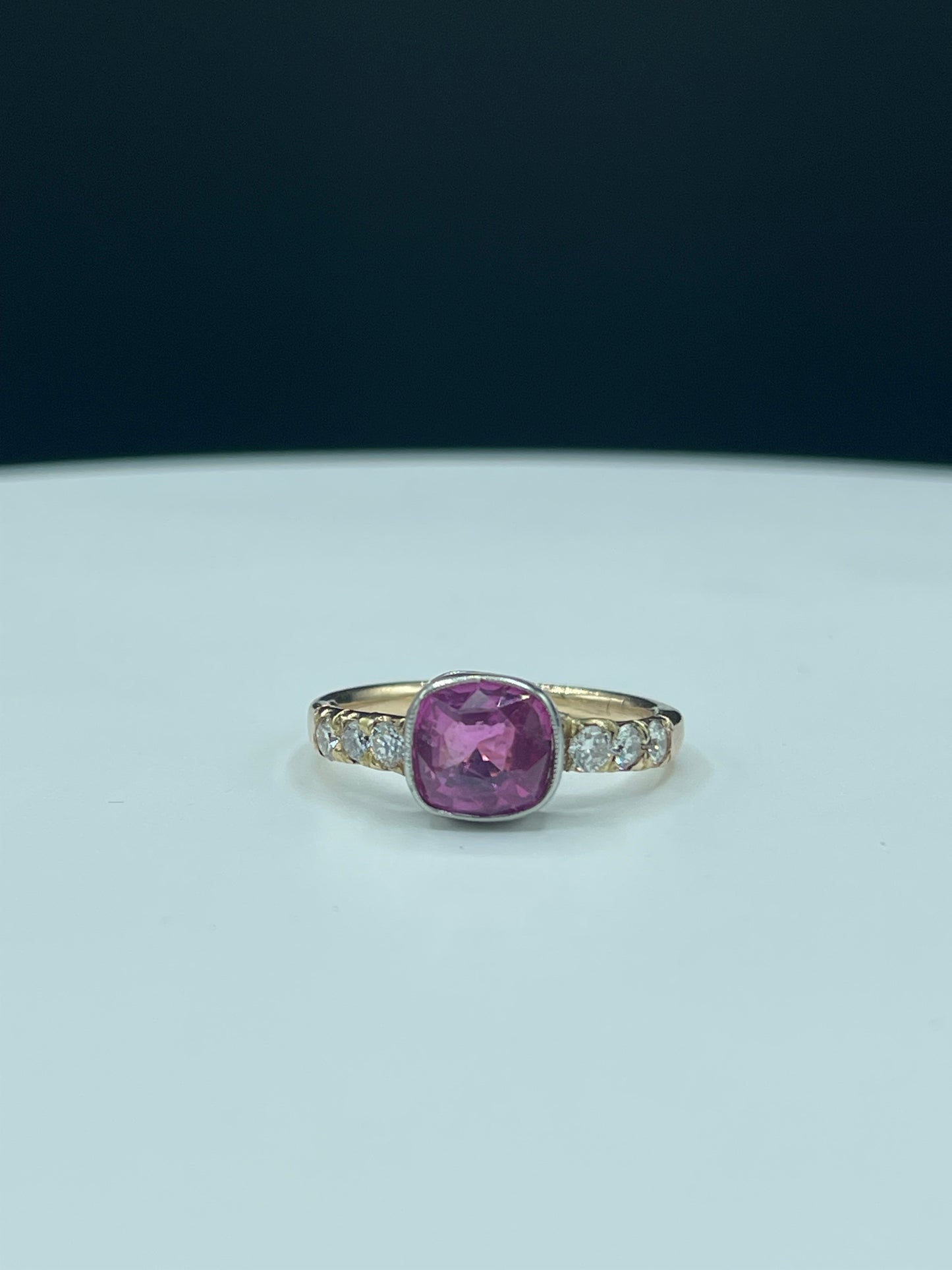 2.72 Carat Natural Pink Sapphire & Diamond Platinum + 14k Yellow Gold Ring (Size 8.5)